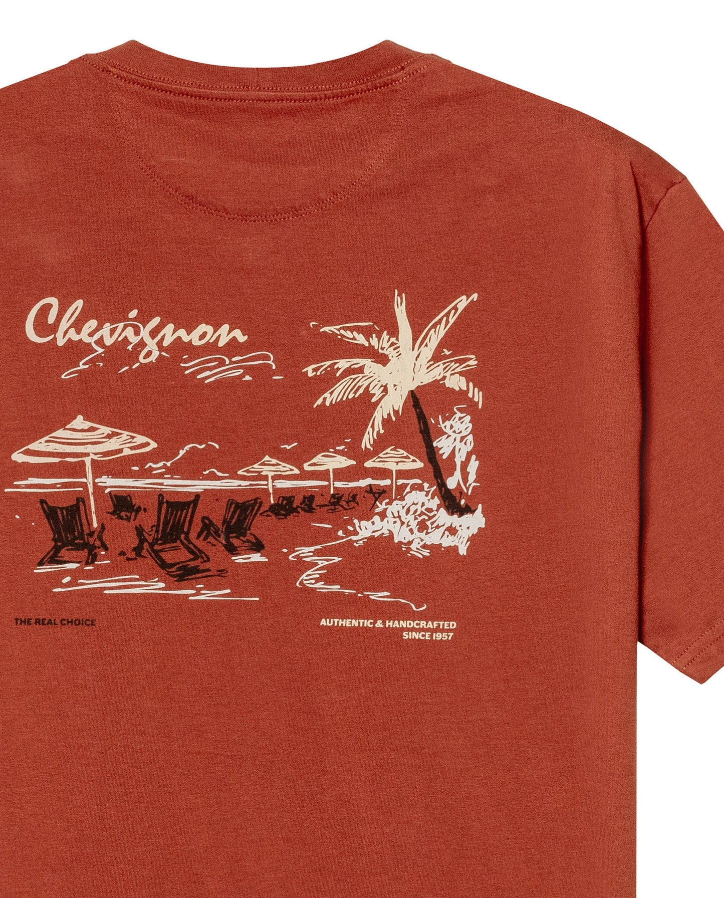 Men's T-Shirt Slim Fit Short Sleeve Cotton Jersey Medium Weight Front Graphic Back Superprint - Brown