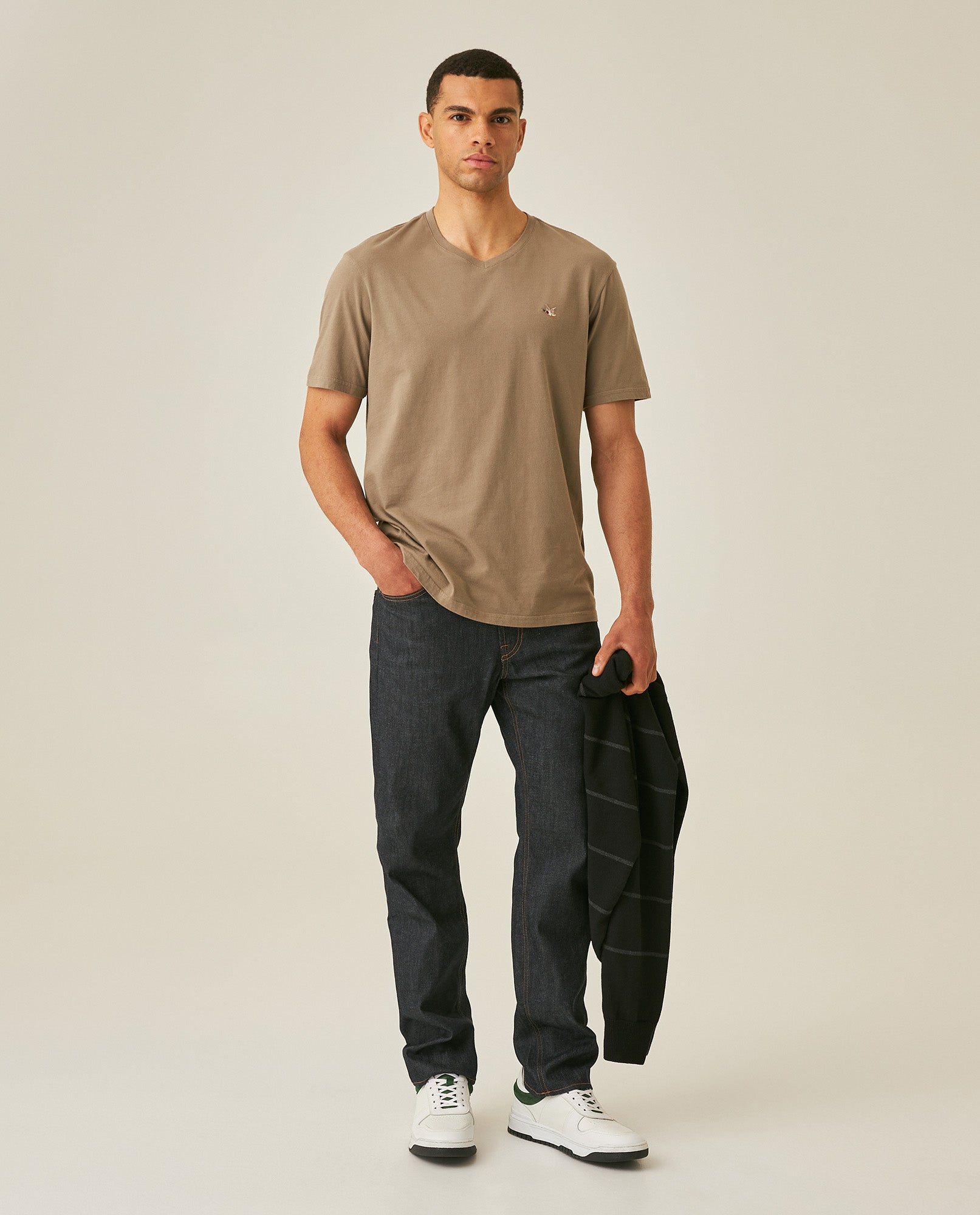 Men's Slim Fit V-Neck T-Shirt - Khaki