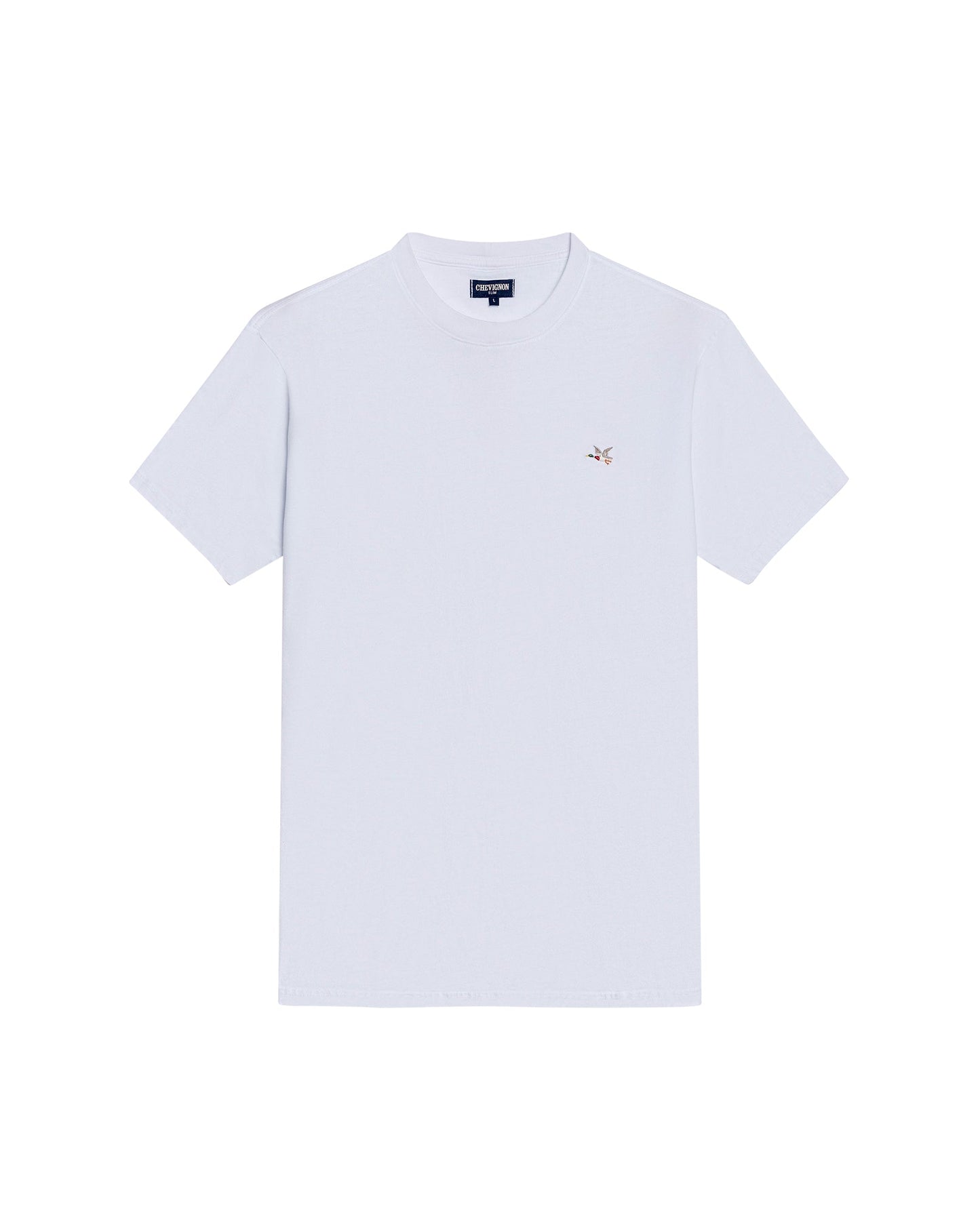 Men's T-Shirt Slim Fit Short Sleeve Crewneck Cotton Vibrant Embroidered Duck Heart Point Chest - White