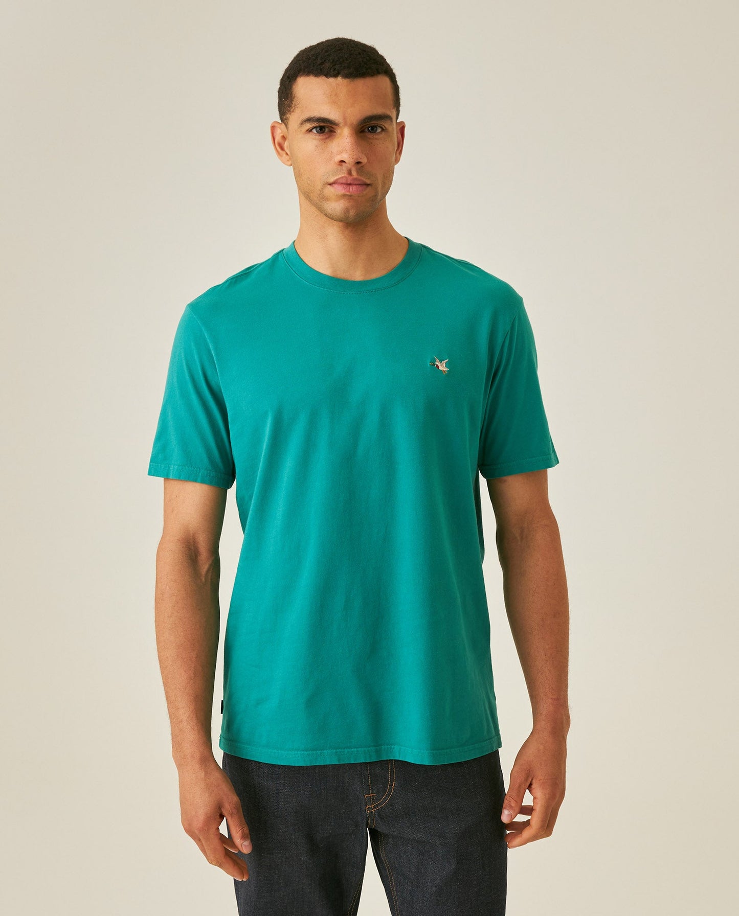Men's T-Shirt Slim Fit Short Sleeve Crewneck Cotton Vibrant Embroidered Duck Heart Point Chest - Green