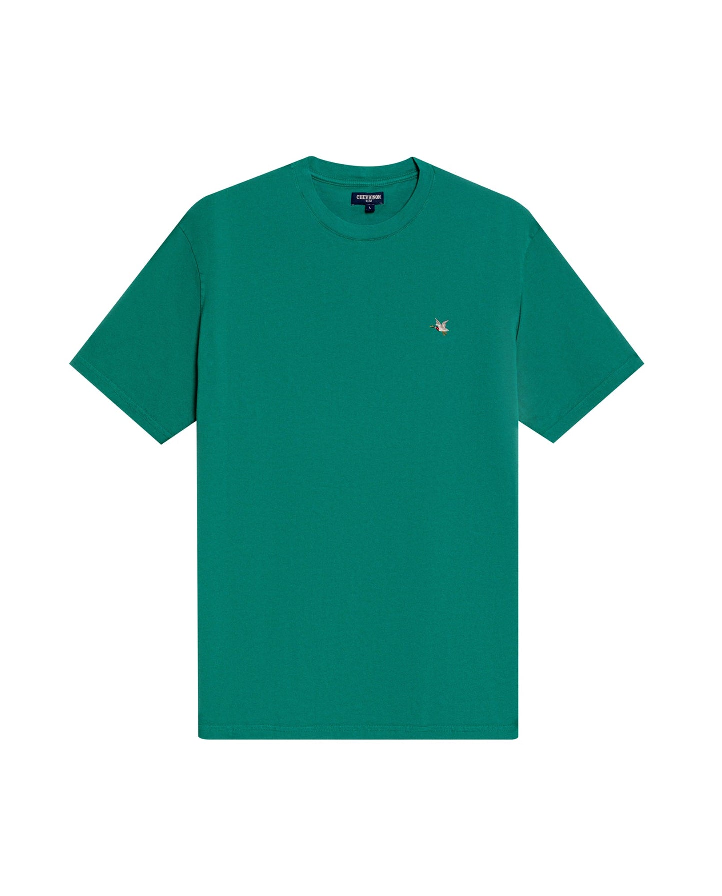 Men's T-Shirt Slim Fit Short Sleeve Crewneck Cotton Vibrant Embroidered Duck Heart Point Chest - Green