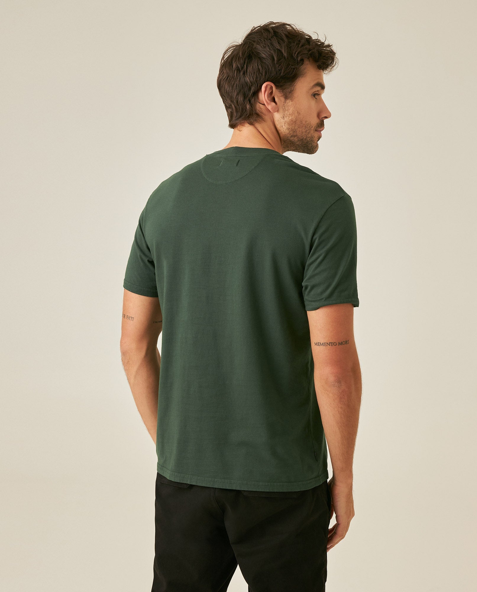 Men's T-Shirt Slim Fit Short Sleeve Crewneck Cotton Vibrant Embroidered Duck Heart Point Chest - Dark Green