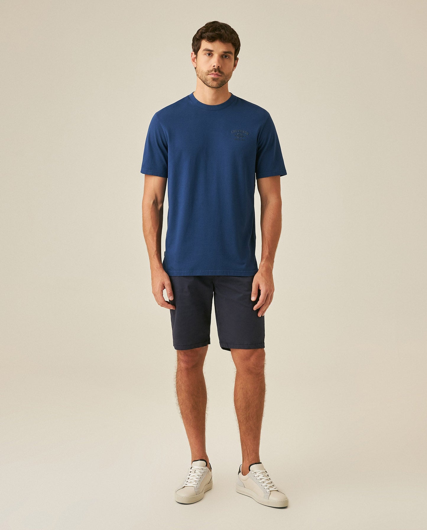 Men's T-Shirt Classic Fit Short Sleeve Cotton Elastane Piqué-Honeycomb Fabric Localized Graphic Red Vent Details - Blue