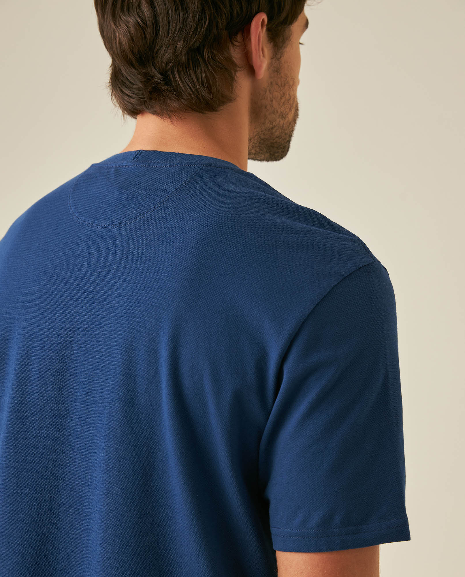 Men's T-Shirt Classic Fit Short Sleeve Cotton Elastane Piqué-Honeycomb Fabric Localized Graphic Red Vent Details - Blue