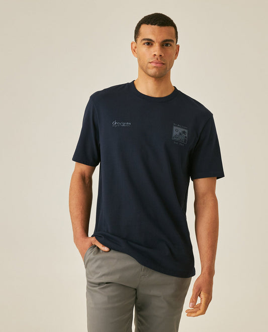 Men's T-Shirt Classic Fit Short Sleeve Cotton Jersey Polonia Front Back Graphics Heavy Rib Collar - Blue