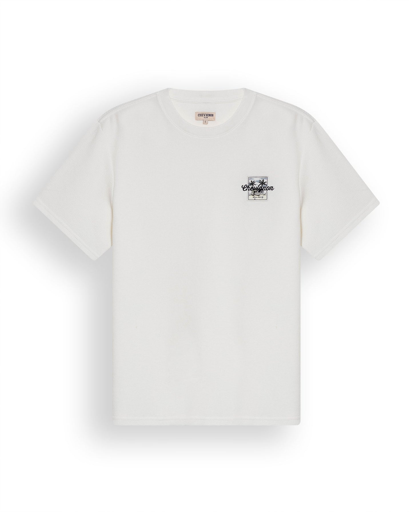 Men's T-Shirt Slim Fit Short Sleeve Cotton Polyester Waffle Texture Chest Embroidery Overlay Label - Raw