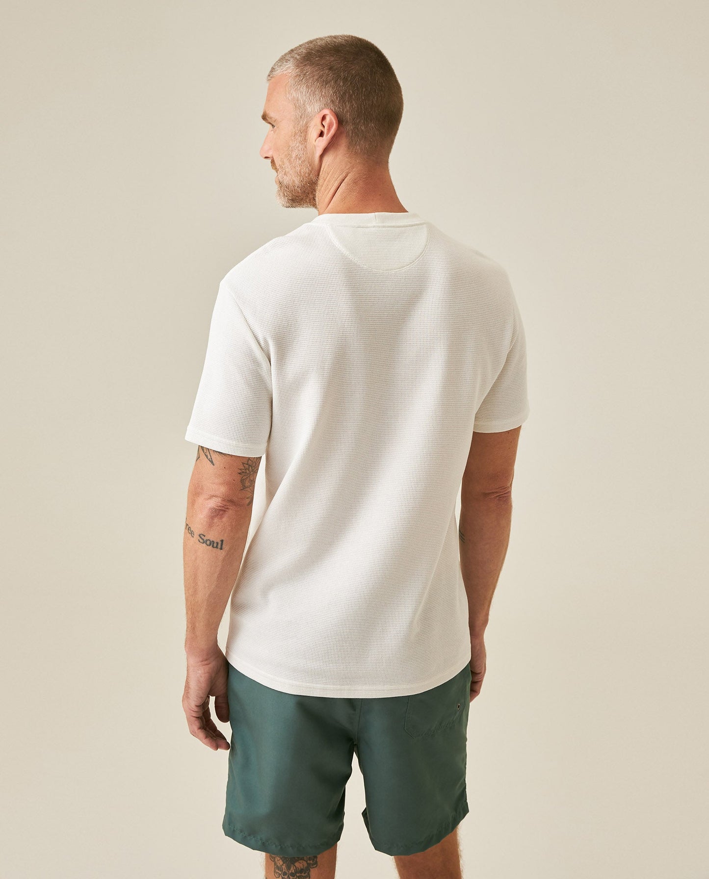 Men's T-Shirt Slim Fit Short Sleeve Cotton Polyester Waffle Texture Chest Embroidery Overlay Label - Raw