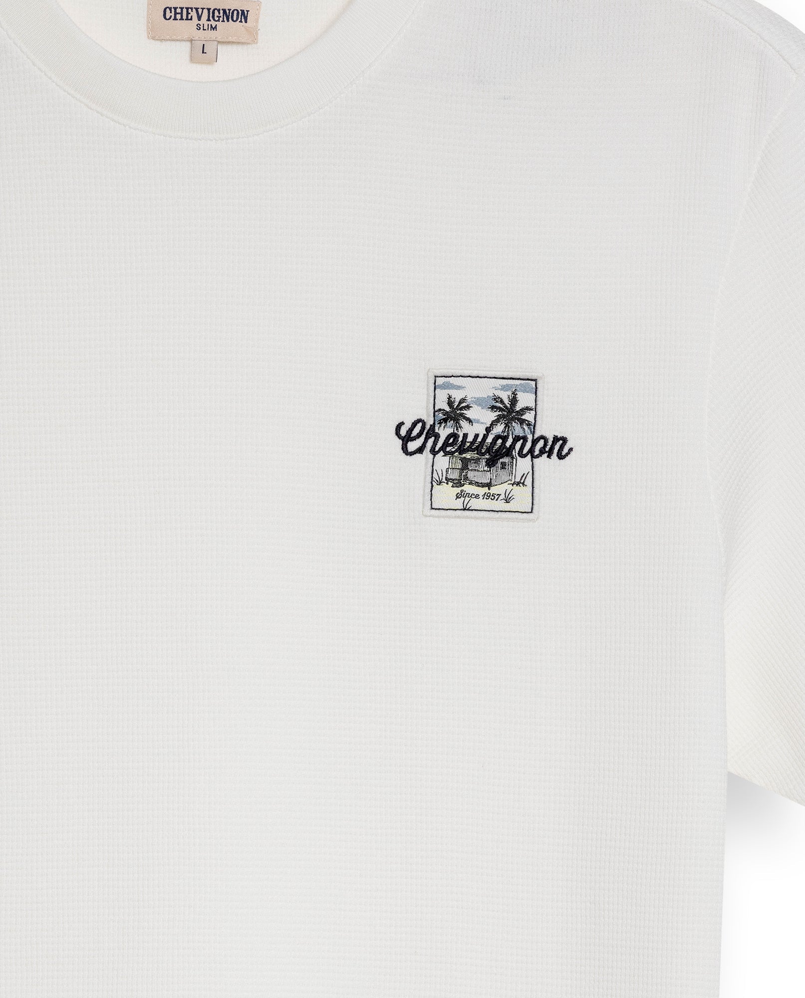 Men's T-Shirt Slim Fit Short Sleeve Cotton Polyester Waffle Texture Chest Embroidery Overlay Label - Raw