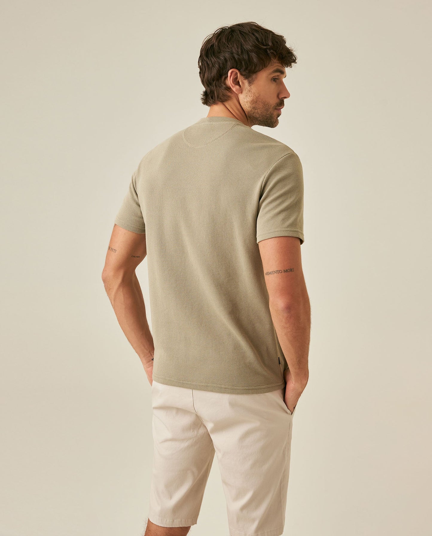 Men's T-Shirt Slim Fit Short Sleeve Cotton Polyester Waffle Texture Chest Embroidery Overlay Label - Green
