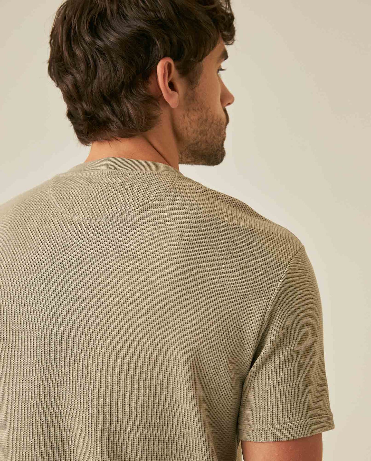 Men's T-Shirt Slim Fit Short Sleeve Cotton Polyester Waffle Texture Chest Embroidery Overlay Label - Green