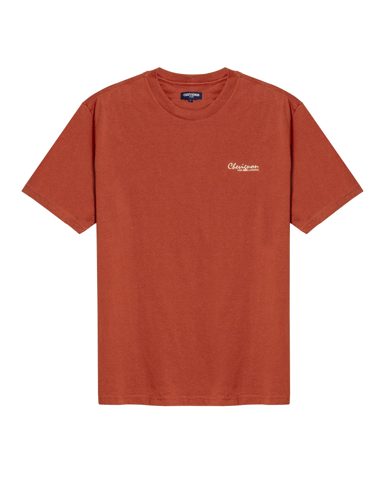 Men's T-Shirt Slim Fit Short Sleeve Cotton Jersey Medium Weight Front Graphic Back Superprint - Brown