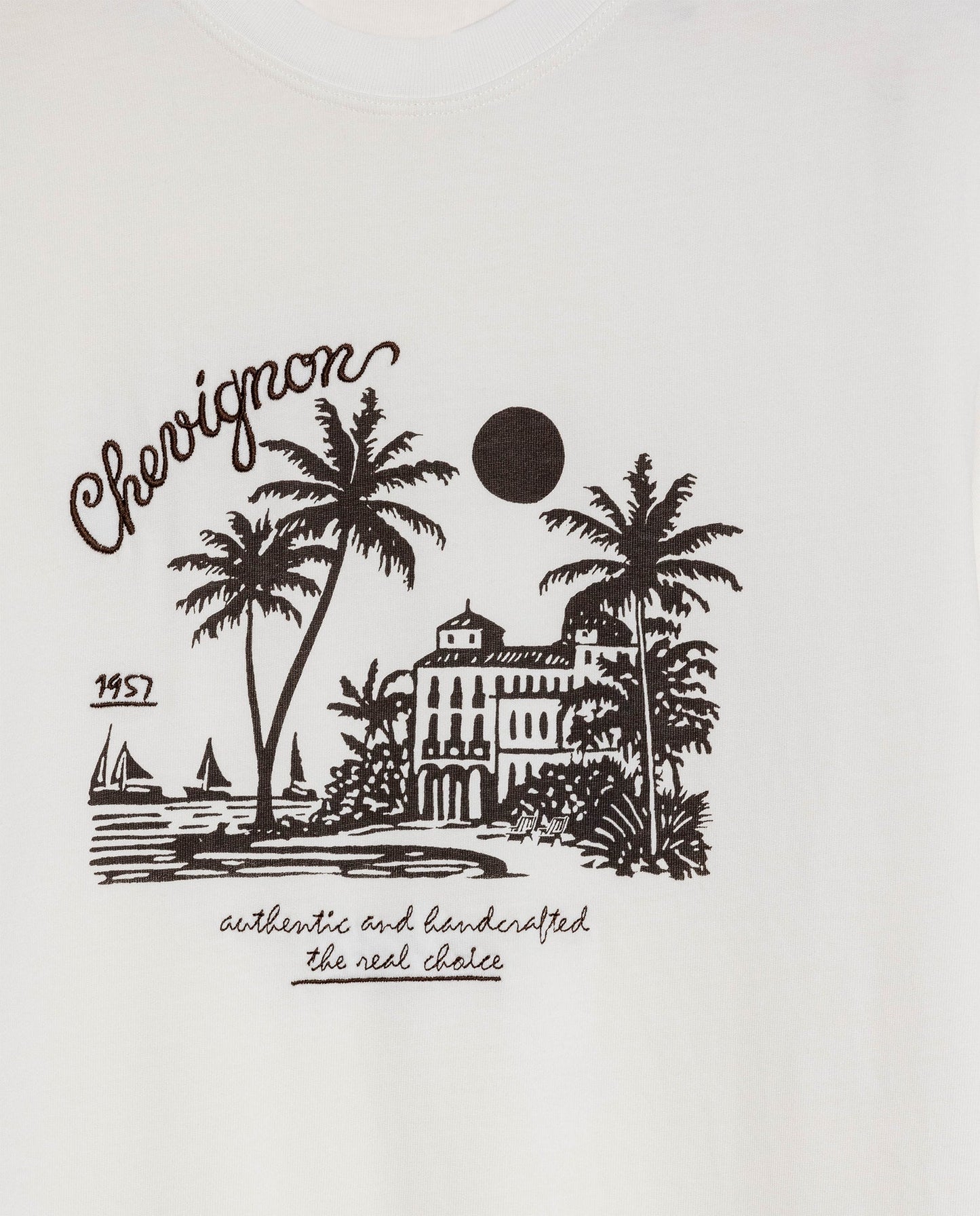 Men's T-Shirt Classic Fit Short Sleeve Cotton Jersey Medium Weight Heavy Rib Collar Mixed Front Graphics - Raw