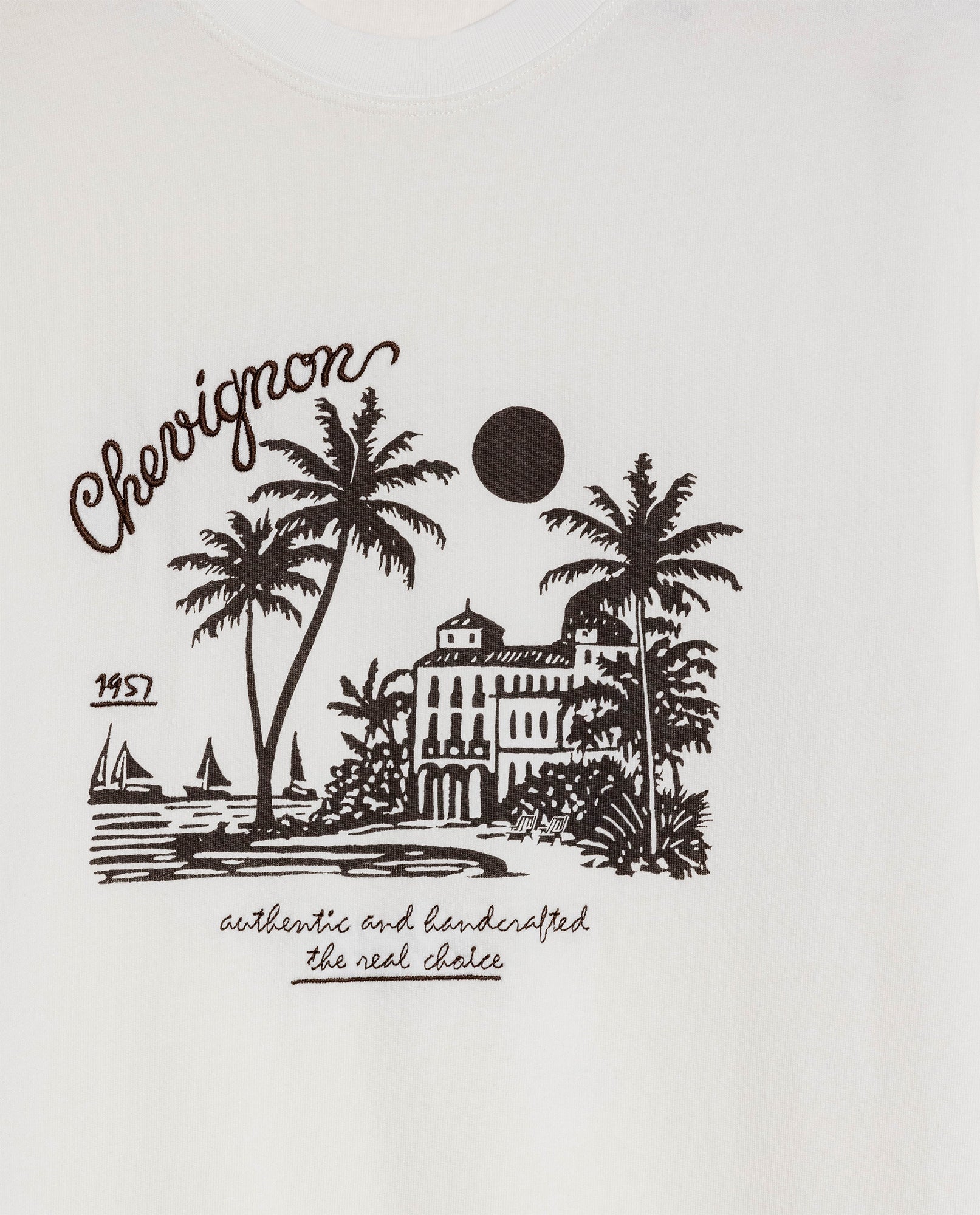 Men's T-Shirt Classic Fit Short Sleeve Cotton Jersey Medium Weight Heavy Rib Collar Mixed Front Graphics - Raw