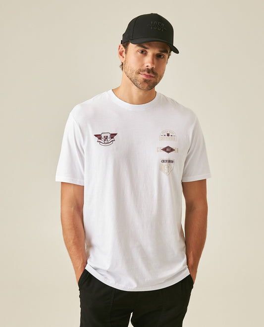 Men's T-Shirt Classic Fit Short Sleeve Cotton Jersey Normalized Patch-Style Graphics - White