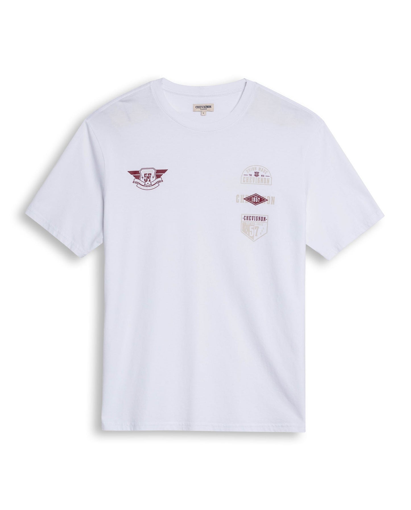 Men's T-Shirt Classic Fit Short Sleeve Cotton Jersey Normalized Patch-Style Graphics - White