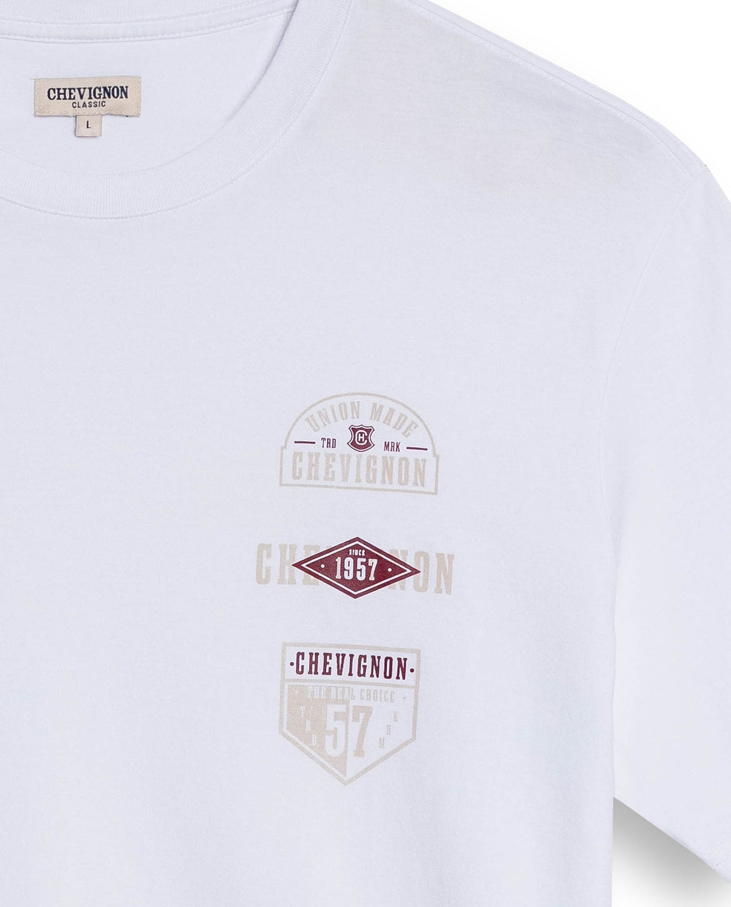 Men's T-Shirt Classic Fit Short Sleeve Cotton Jersey Normalized Patch-Style Graphics - White