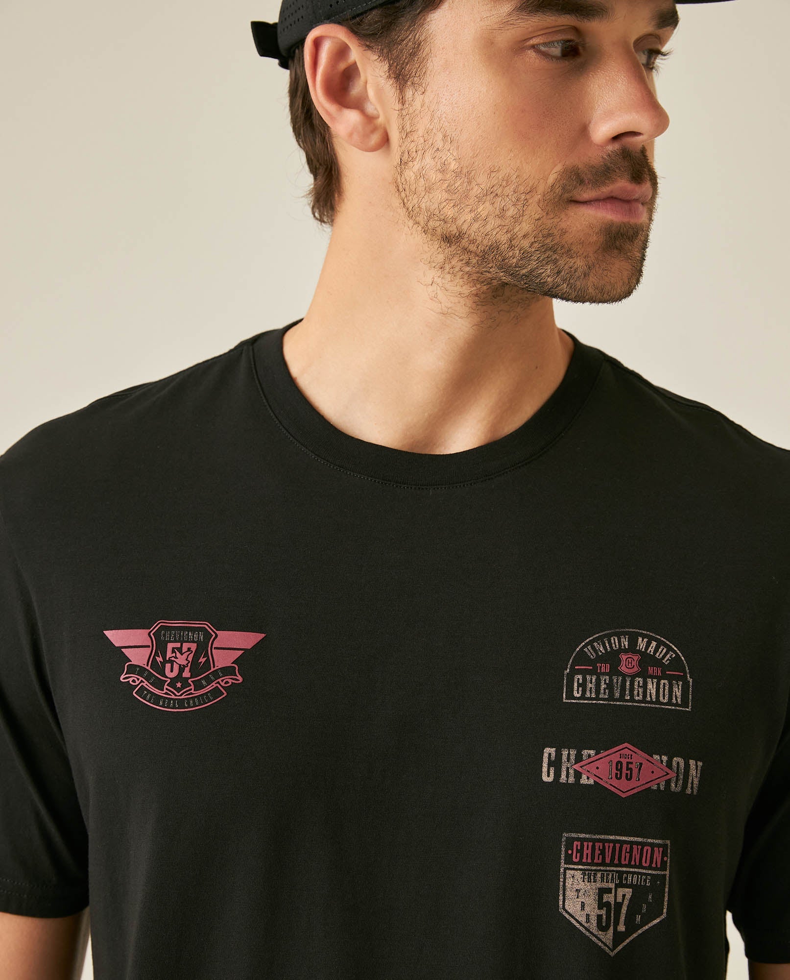 Men's T-Shirt Classic Fit Short Sleeve Cotton Jersey Normalized Patch-Style Graphics - Black