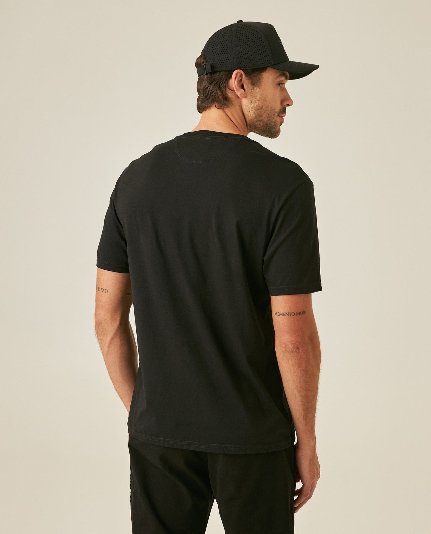 Men's T-Shirt Classic Fit Short Sleeve Cotton Jersey Normalized Patch-Style Graphics - Black