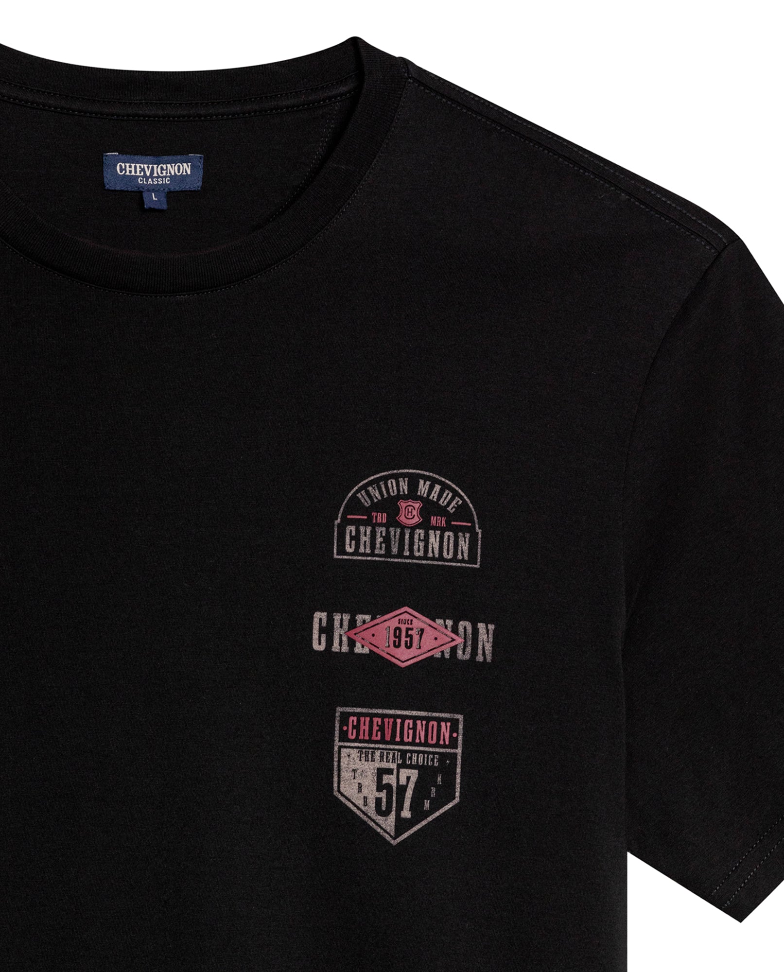 Men's T-Shirt Classic Fit Short Sleeve Cotton Jersey Normalized Patch-Style Graphics - Black