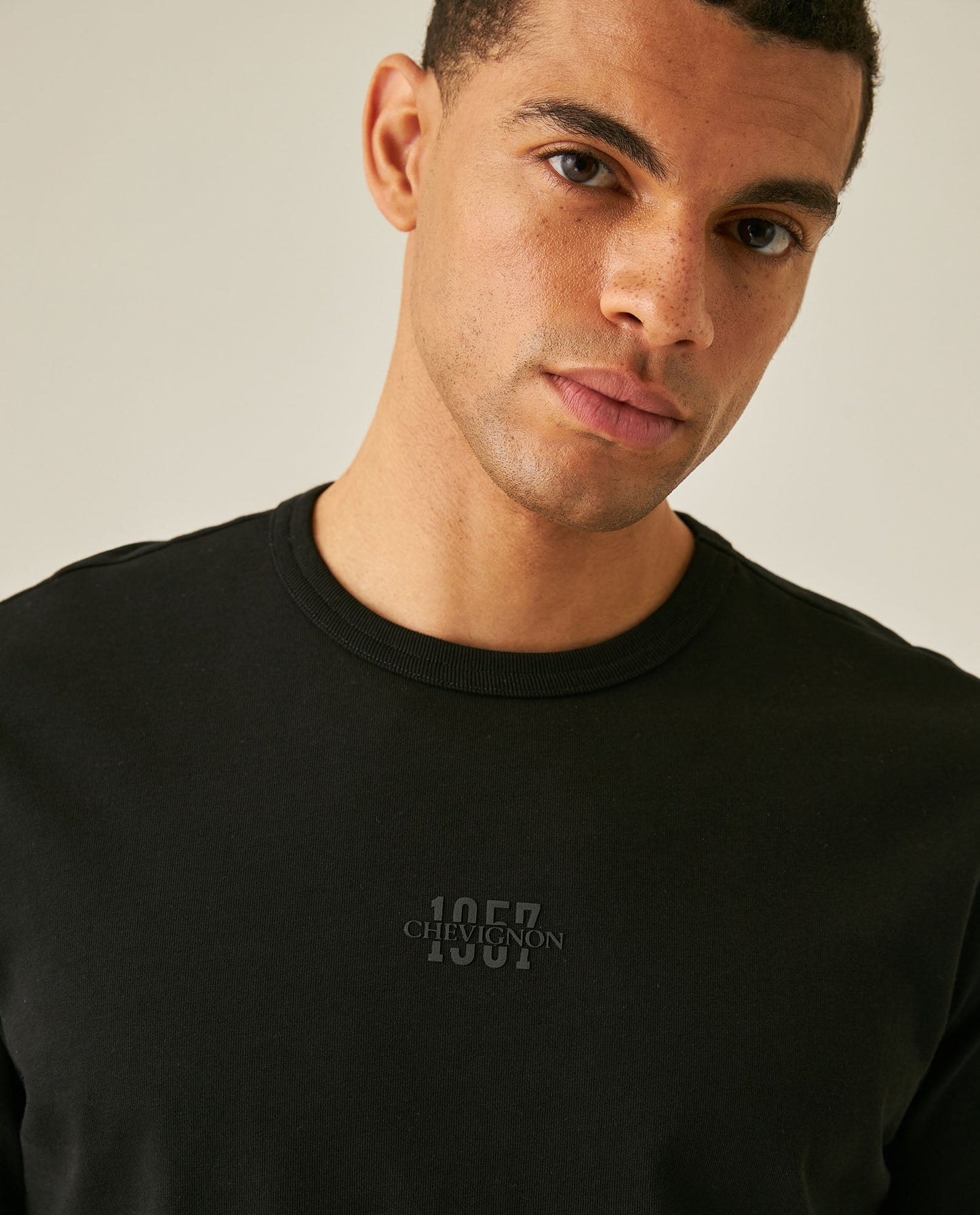 Men's T-Shirt Slim Fit Short Sleeve Cotton Jersey Heavy Mini Central High Density Graphic - Black
