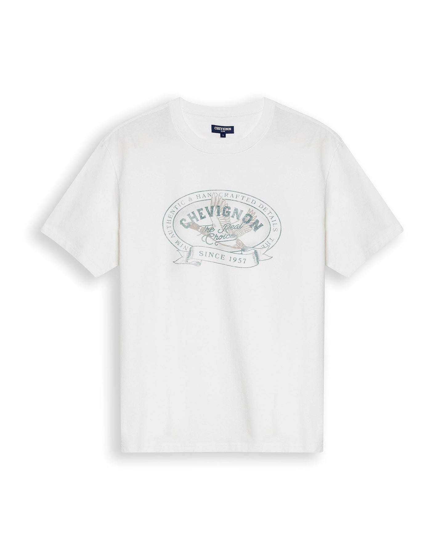 Men's T-Shirt Slim Fit Short Sleeve Cotton Jersey Medium Weight Front Localized Graphic - Raw