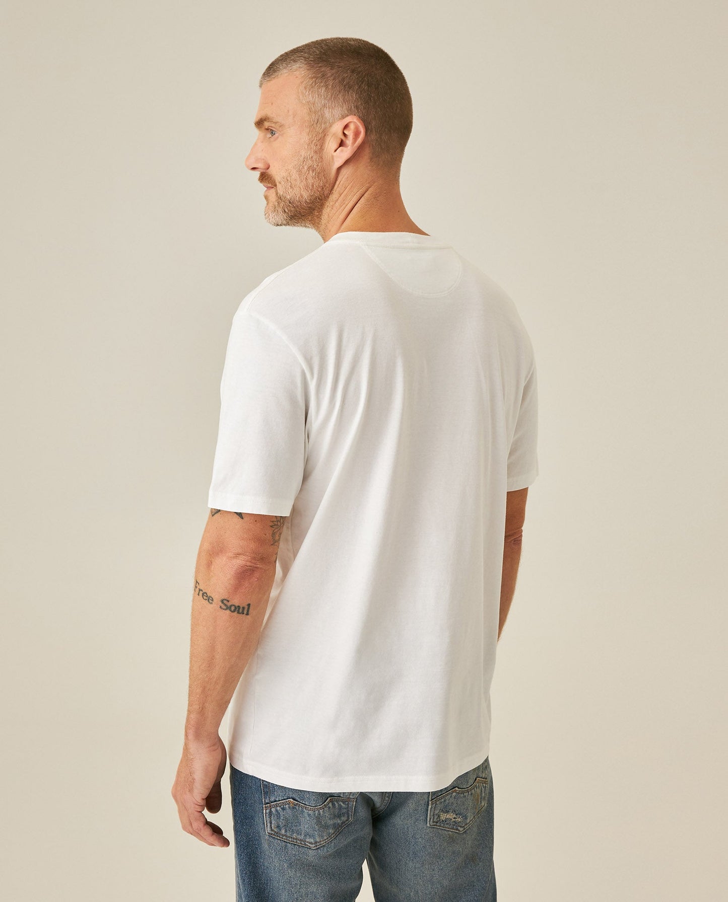Men's T-Shirt Slim Fit Short Sleeve Cotton Jersey Medium Weight Front Localized Graphic - Raw