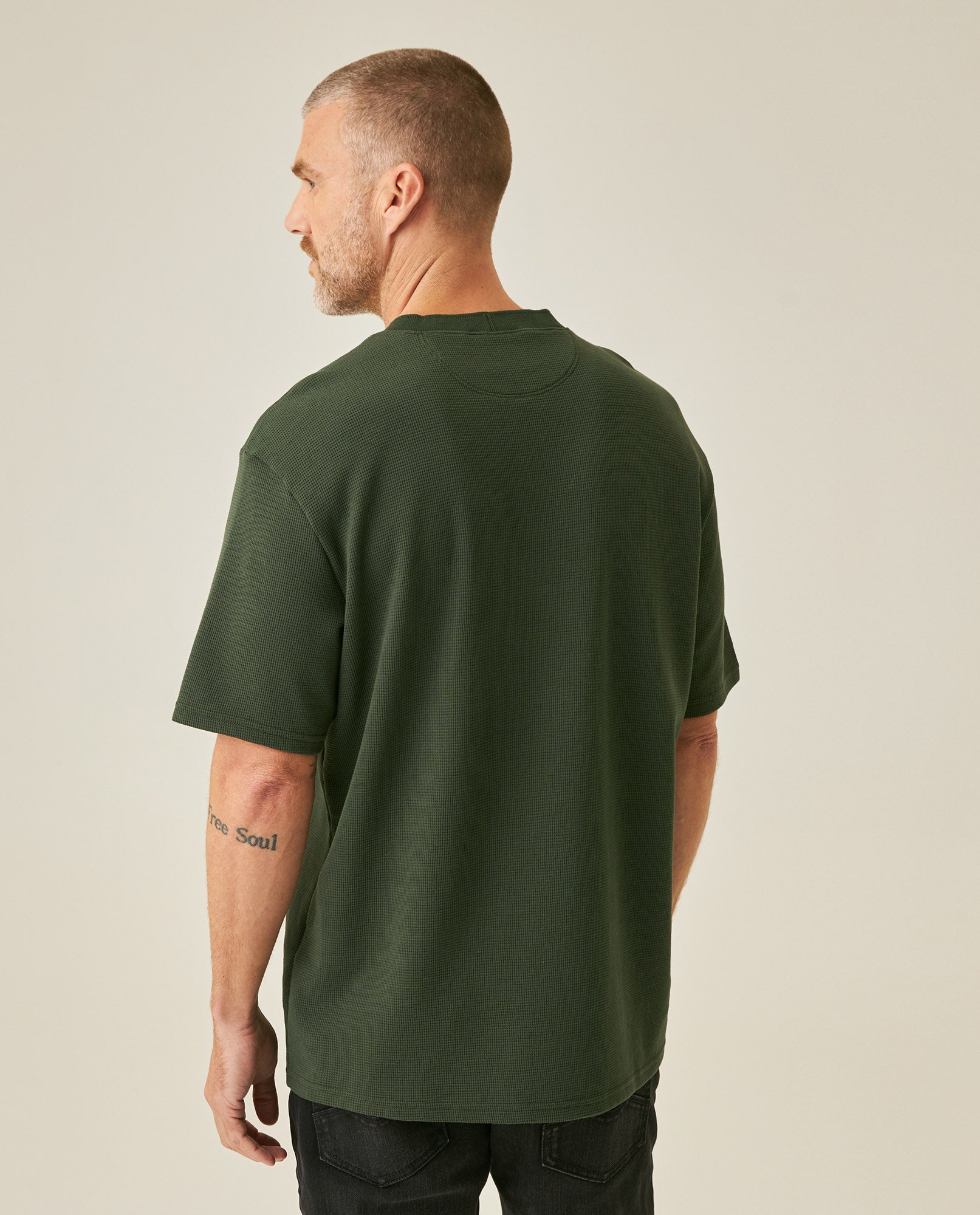 Men's T-Shirt Classic Fit Short Sleeve Cotton Polyester Waffle Texture Distinctive Tactile DiMen'sion - Green