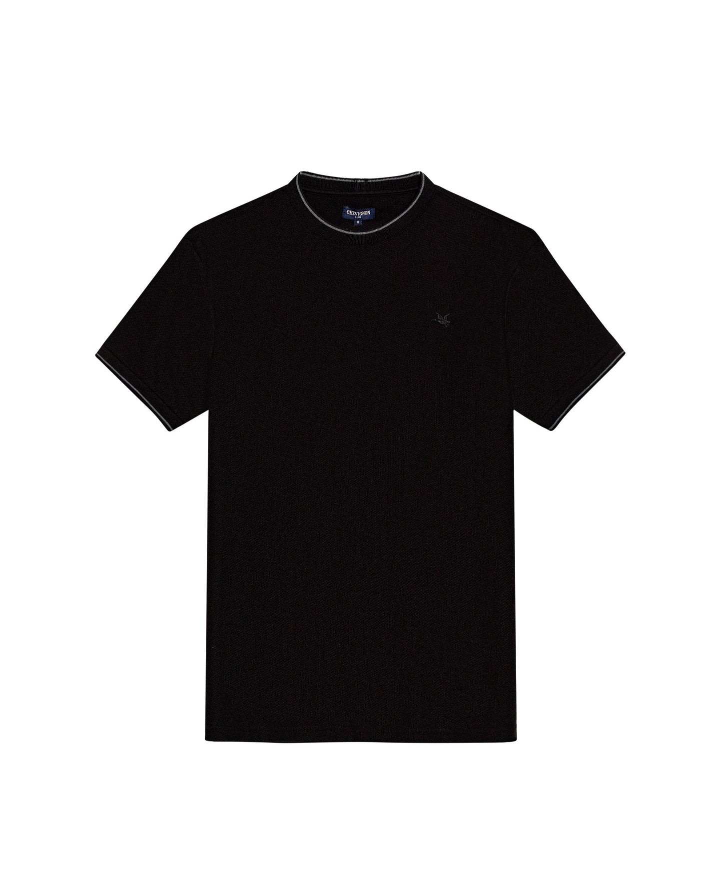 Men's T-Shirt Slim Fit Short Sleeve Cotton Honeycomb Effect Knit Collar Cuffs Refined Structure - Black