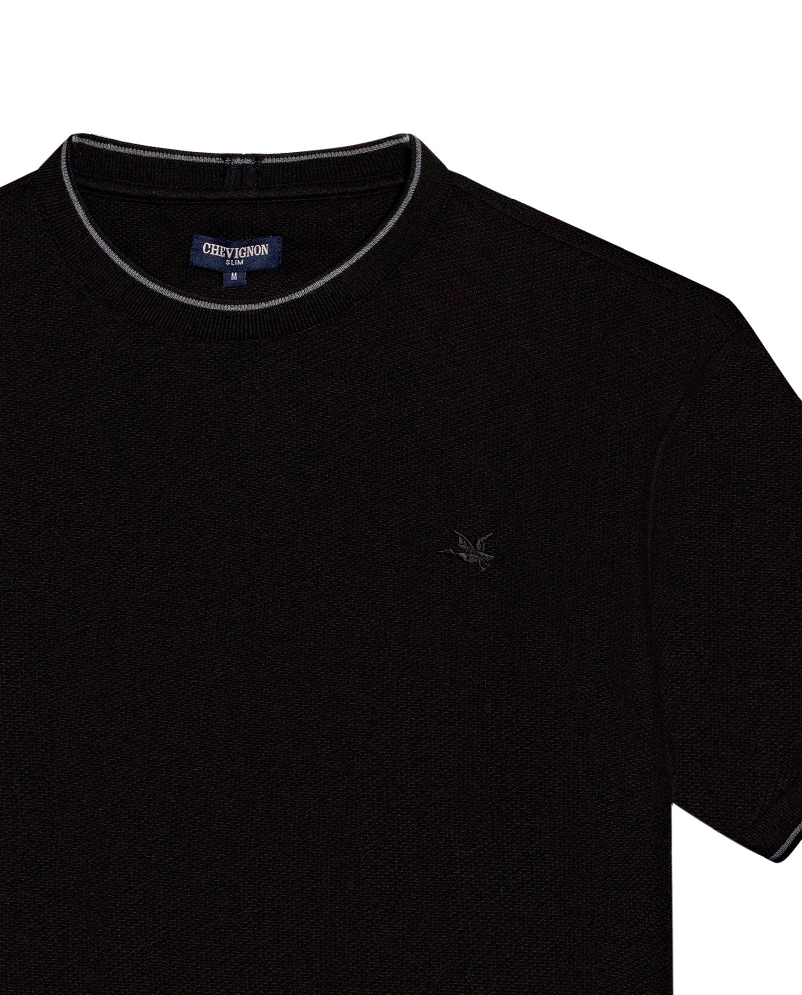 Men's T-Shirt Slim Fit Short Sleeve Cotton Honeycomb Effect Knit Collar Cuffs Refined Structure - Black