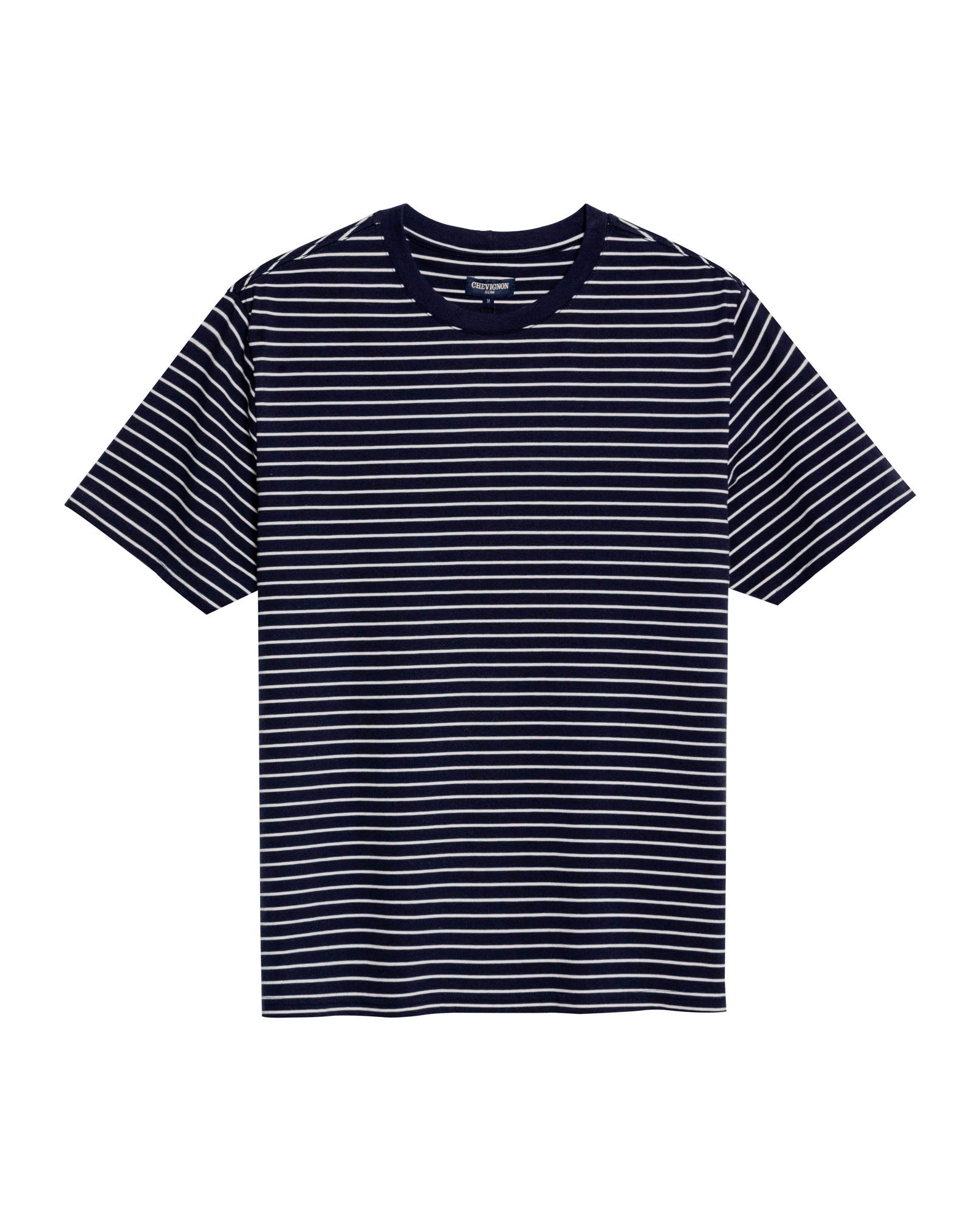 Men's T-Shirt Slim Fit Short Sleeve Cotton Elastane Stripe Fabric Flag Label Side Sleeve Nautical - Blue