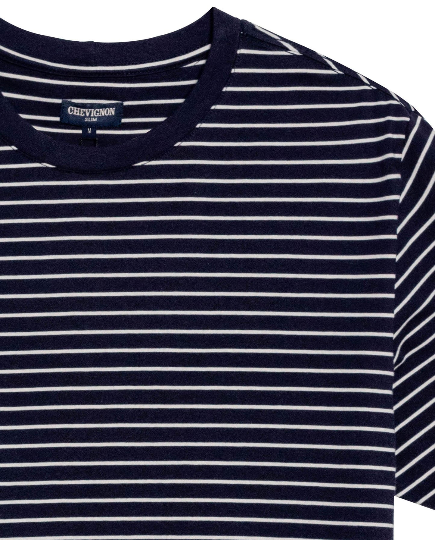 Men's T-Shirt Slim Fit Short Sleeve Cotton Elastane Stripe Fabric Flag Label Side Sleeve Nautical - Blue