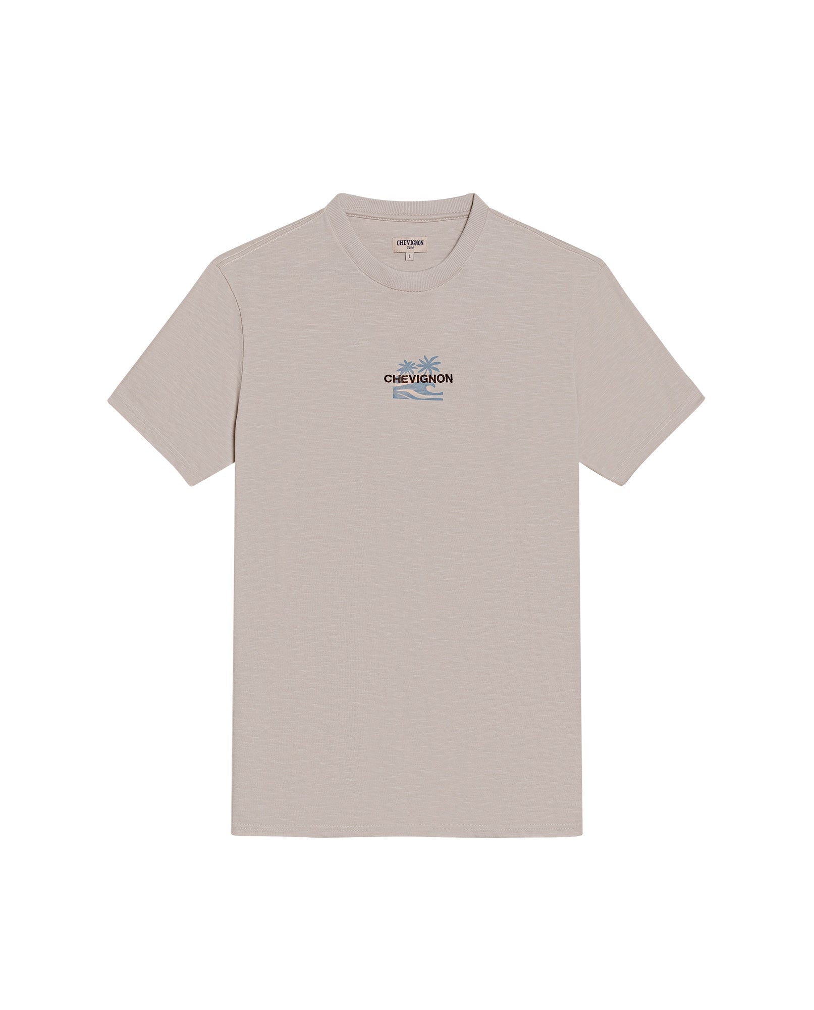 Men's T-Shirt Slim Fit Short Sleeve Cotton Jersey Double Knit  - Beige
