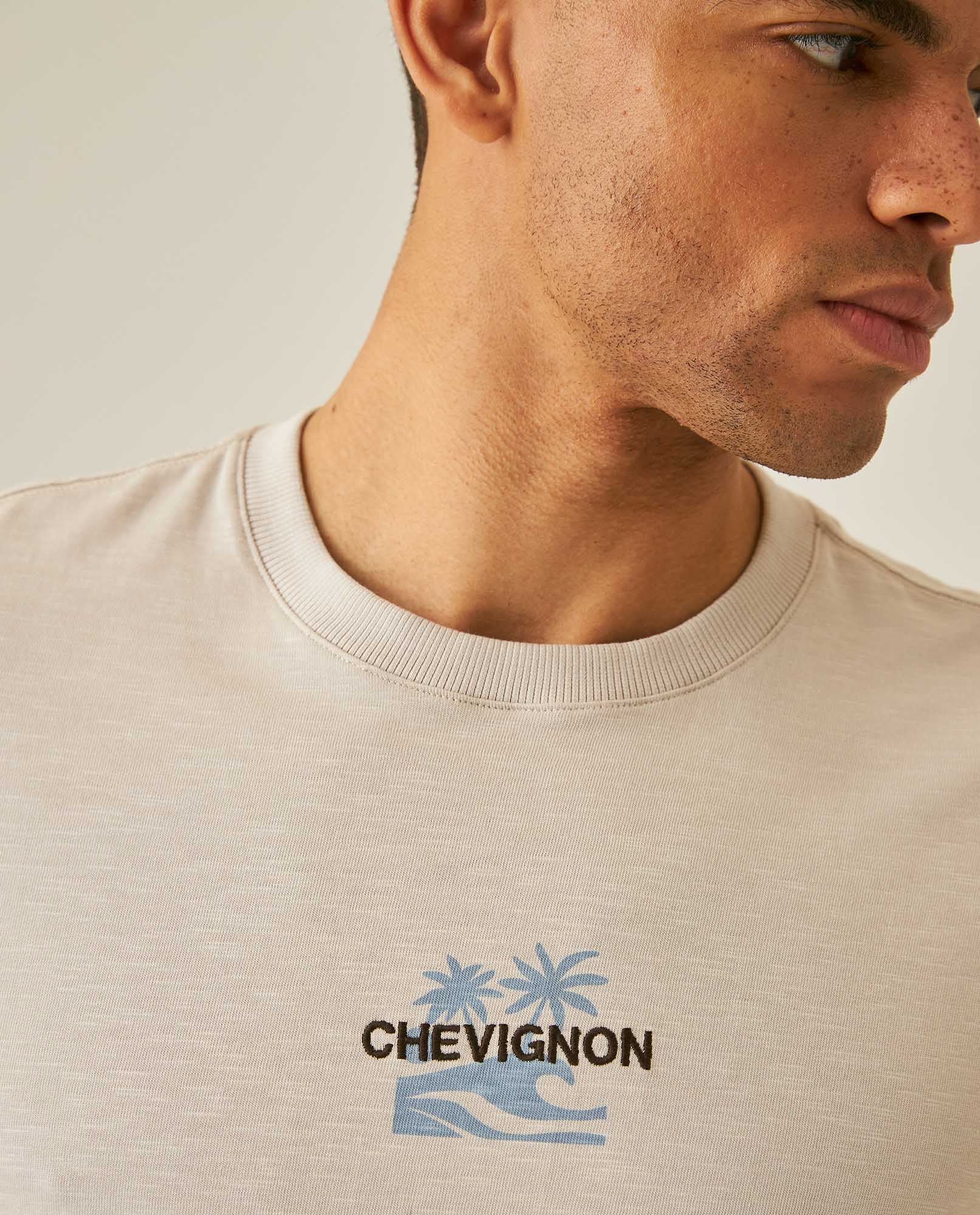 Men's T-Shirt Slim Fit Short Sleeve Cotton Jersey Double Knit  - Beige
