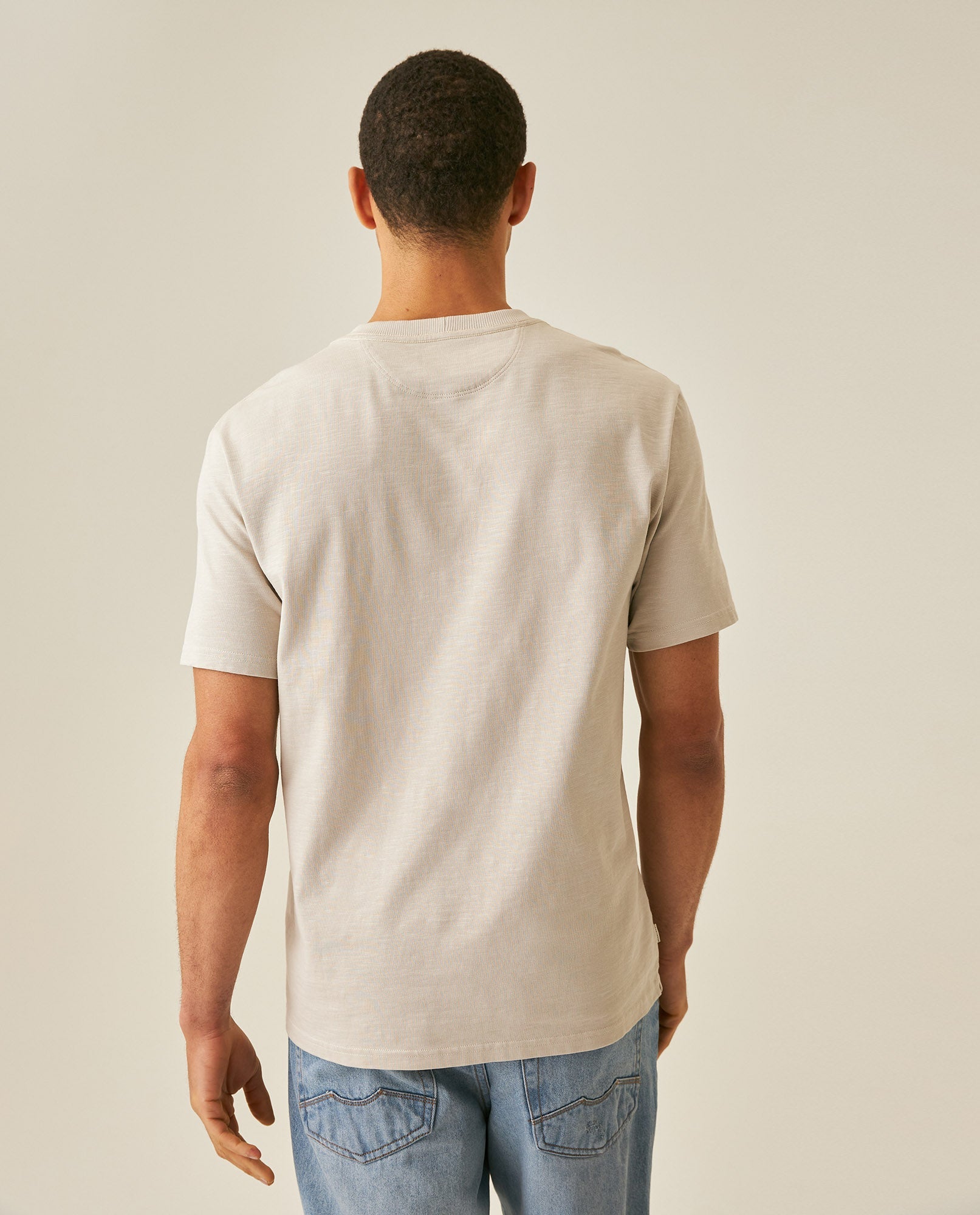 Men's T-Shirt Slim Fit Short Sleeve Cotton Jersey Double Knit  - Beige