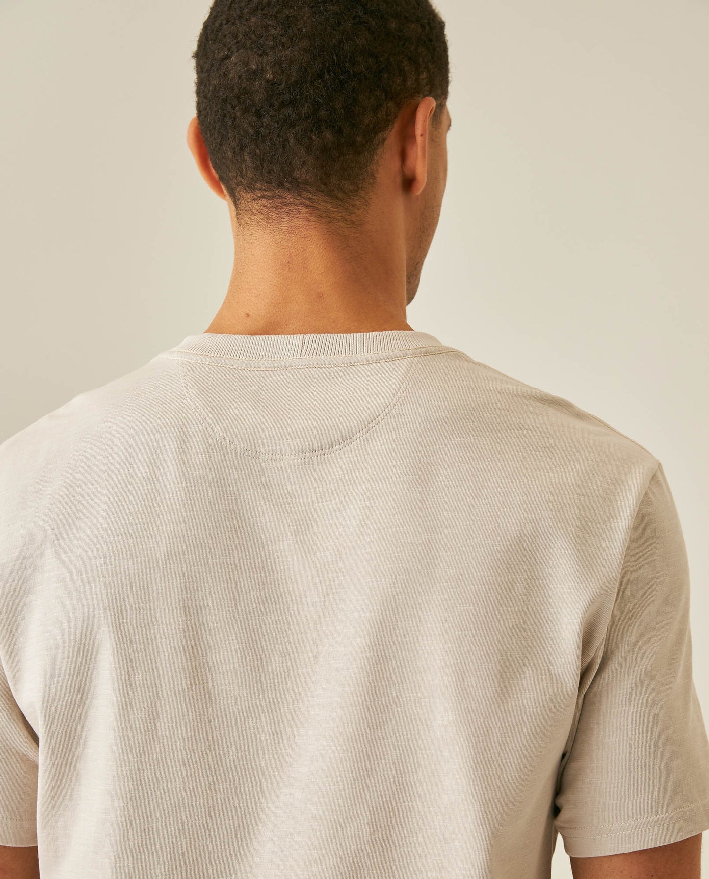 Men's T-Shirt Slim Fit Short Sleeve Cotton Jersey Double Knit  - Beige