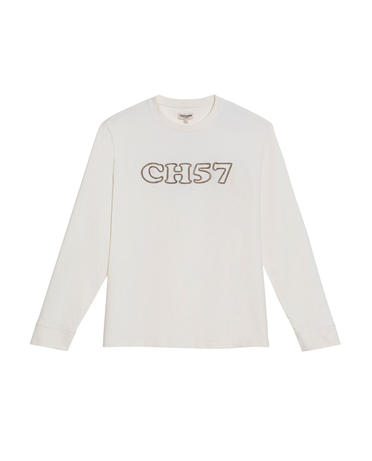 Men's T-Shirt Long Sleeve Classic Fit Cotton Elastane Jersey Heavy Chain Stitch Embroidered Graphic - Raw