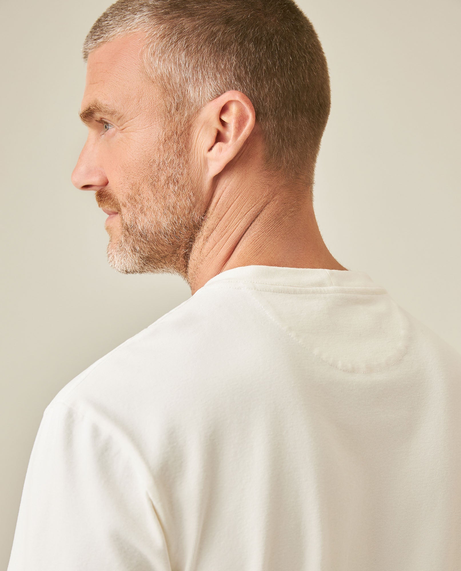 Men's T-Shirt Long Sleeve Classic Fit Cotton Elastane Jersey Heavy Chain Stitch Embroidered Graphic - Raw