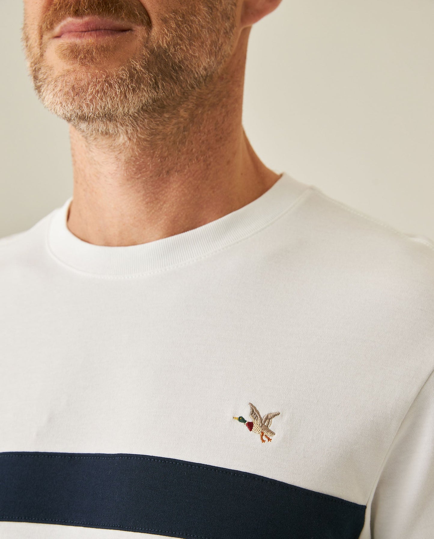 Men's T-Shirt Slim Fit Short Sleeve Cotton Jersey Normalized Varsity Color Blocks Tone on Tone Duck - Raw