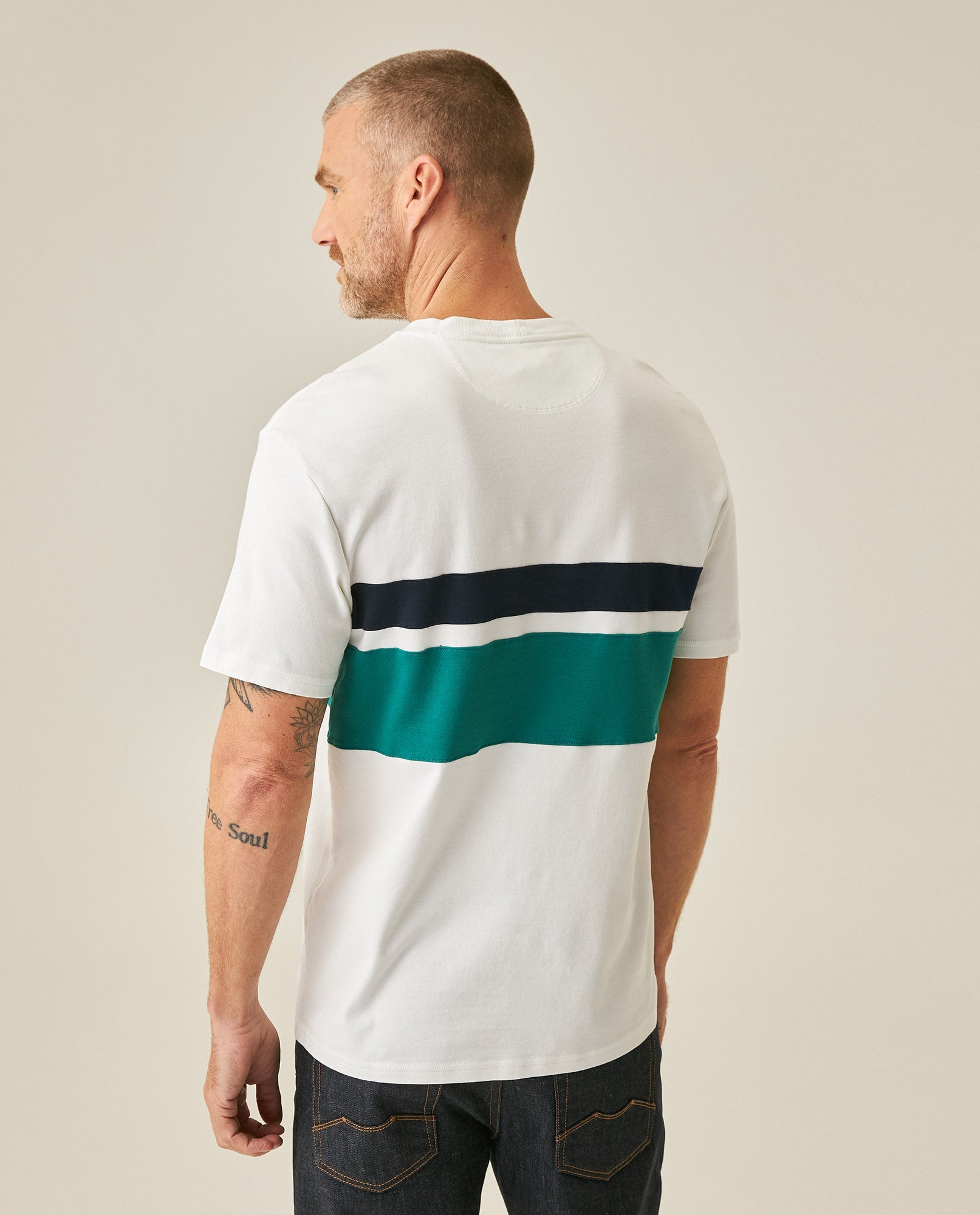 Men's T-Shirt Slim Fit Short Sleeve Cotton Jersey Normalized Varsity Color Blocks Tone on Tone Duck - Raw