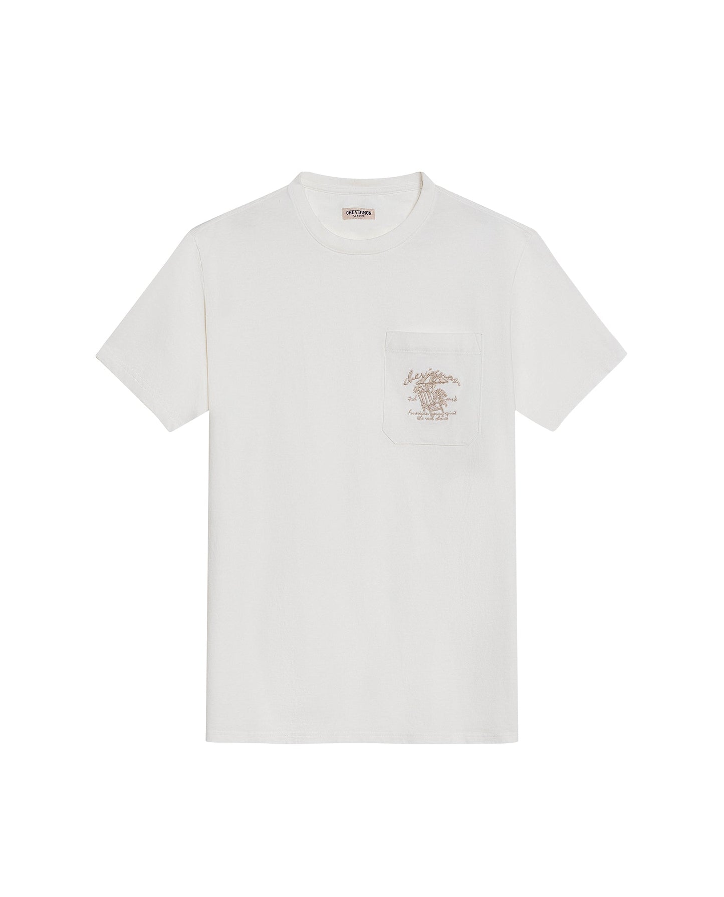 Men's T-Shirt Classic Fit Short Sleeve Cotton Jersey Medium Weight Embroidered Graphics Both Sides Pocket - Raw