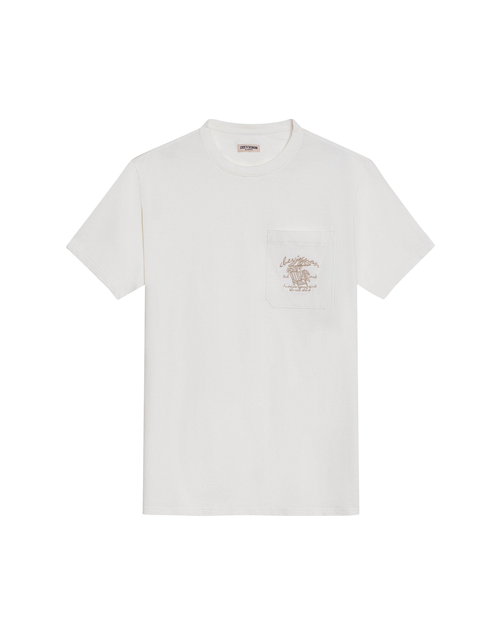 Men's T-Shirt Classic Fit Short Sleeve Cotton Jersey Medium Weight Embroidered Graphics Both Sides Pocket - Raw