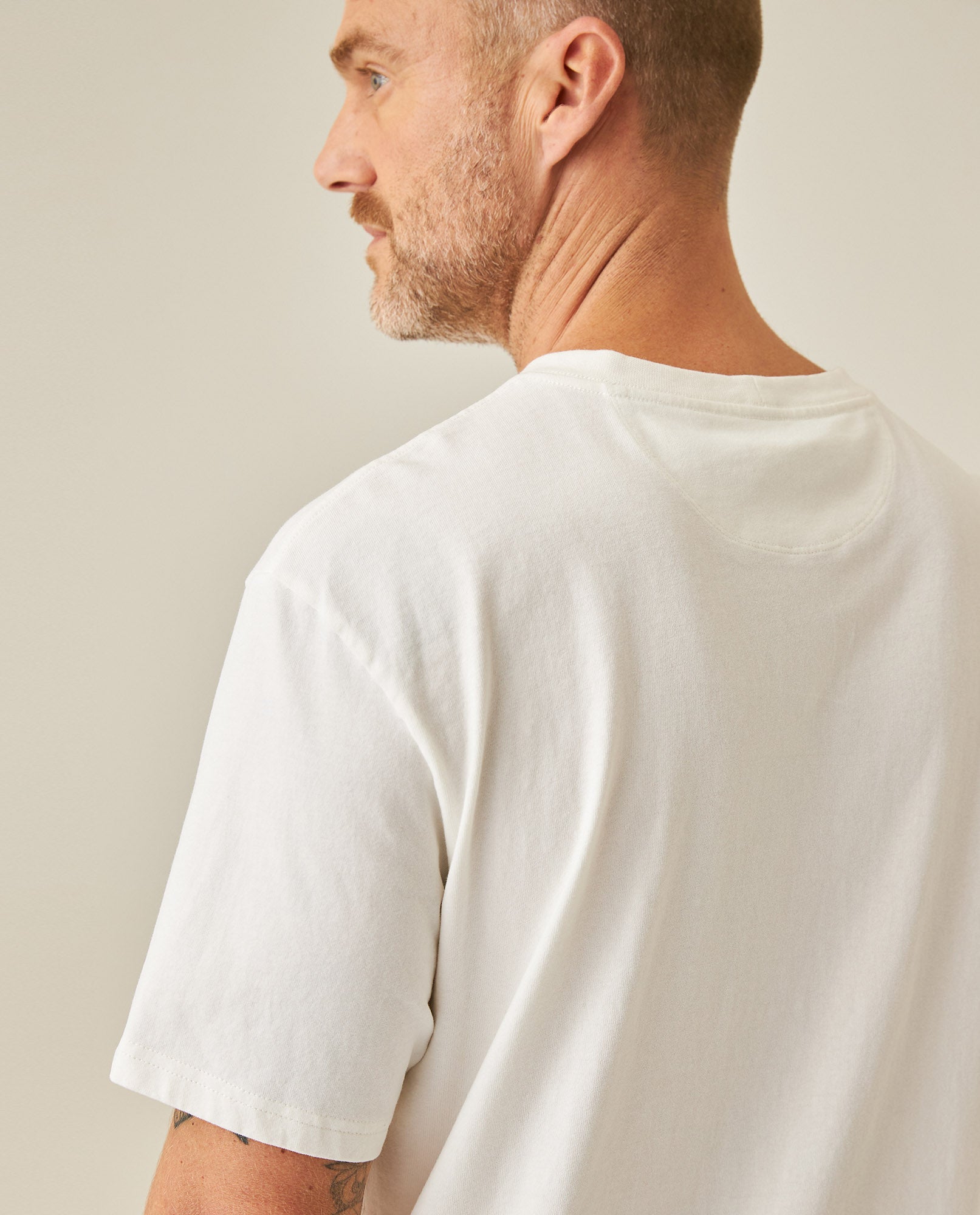 Men's T-Shirt Classic Fit Short Sleeve Cotton Jersey Medium Weight Embroidered Graphics Both Sides Pocket - Raw