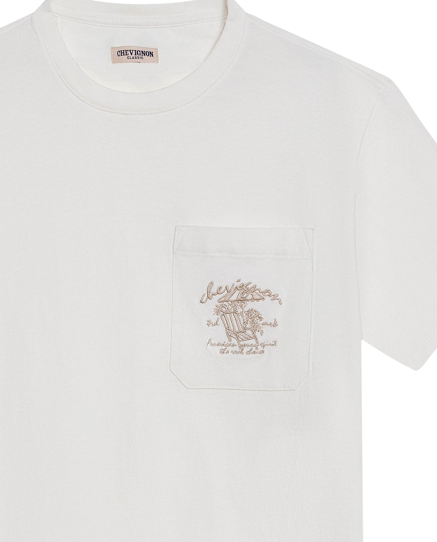 Men's T-Shirt Classic Fit Short Sleeve Cotton Jersey Medium Weight Embroidered Graphics Both Sides Pocket - Raw