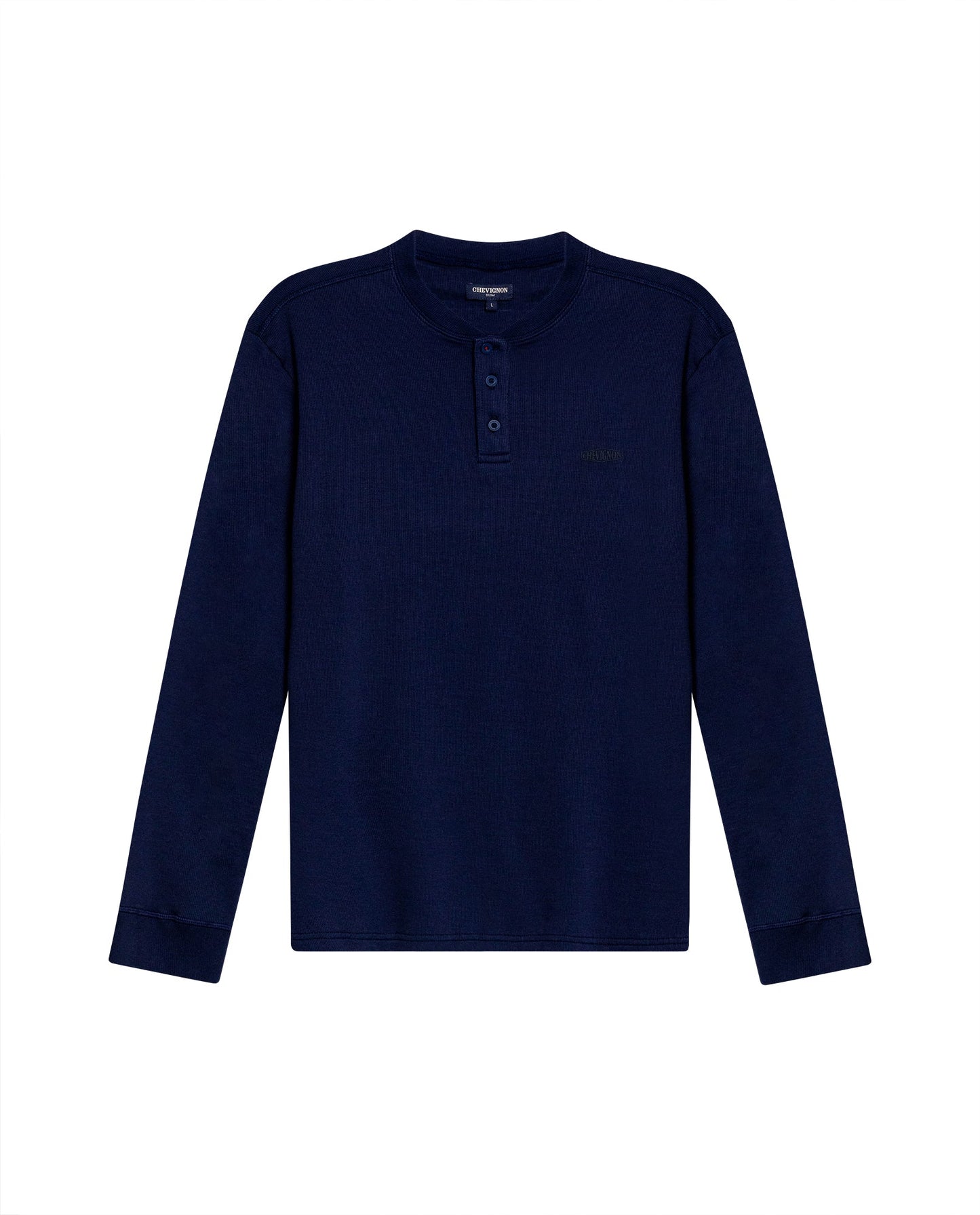 Men's T-Shirt Slim Fit Long Sleeve Henley Collar Cotton Elastane Knitwear Simulation Tone on Tone Buttons - Blue