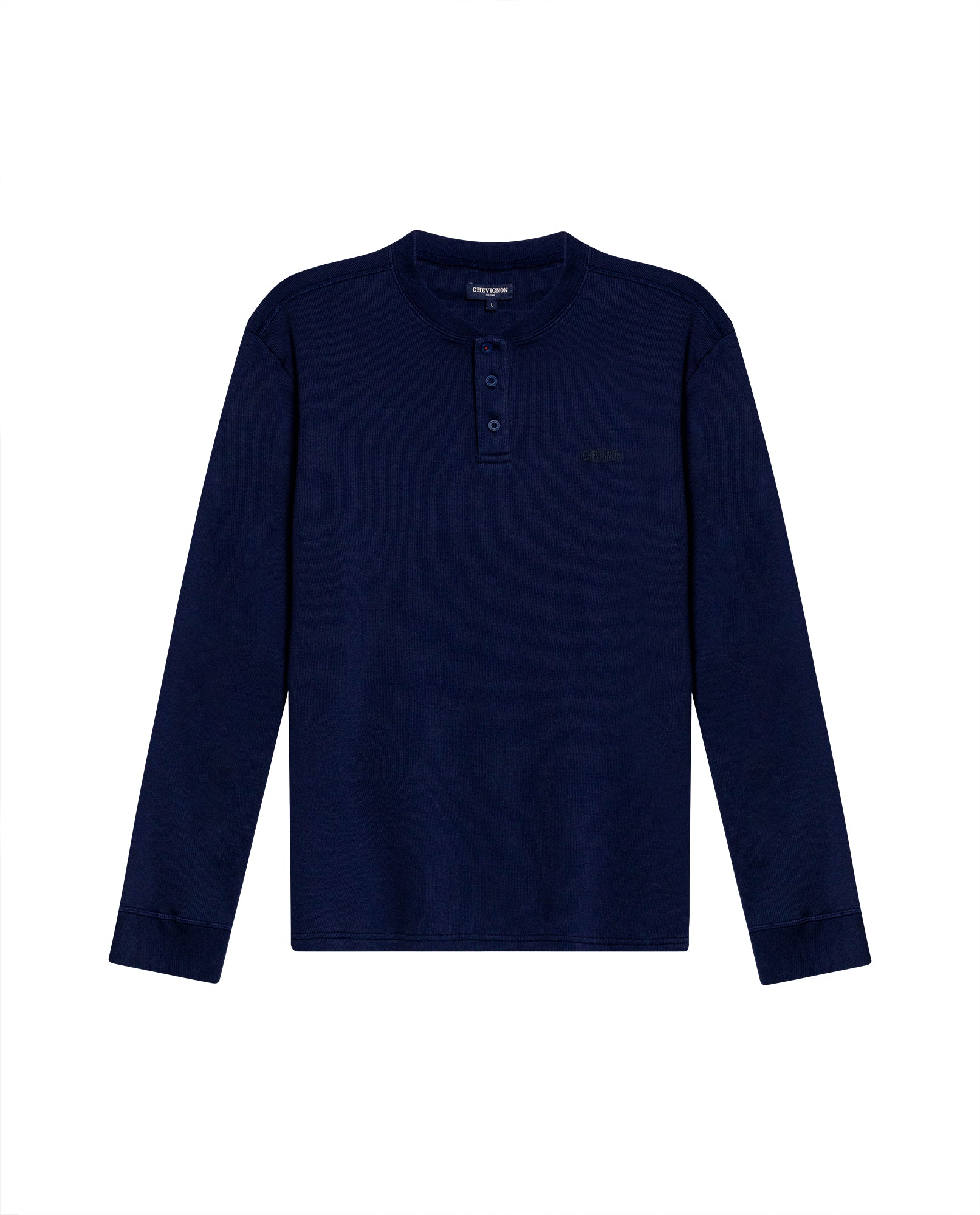 Men's T-Shirt Slim Fit Long Sleeve Henley Collar Cotton Elastane Knitwear Simulation Tone on Tone Buttons - Blue