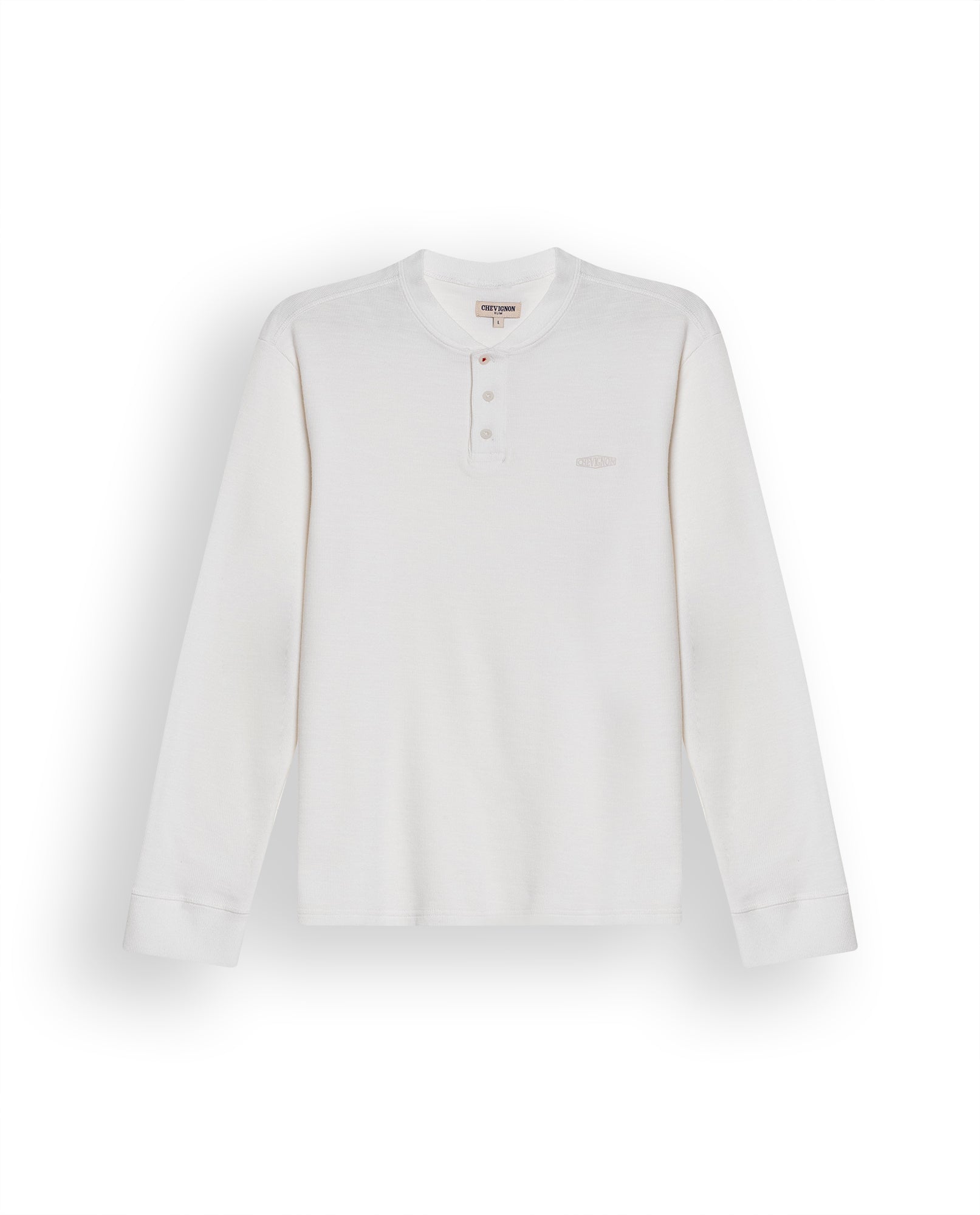 Men's T-Shirt Slim Fit Long Sleeve Henley Collar Cotton Elastane Knitwear Simulation Tone on Tone Buttons - Raw