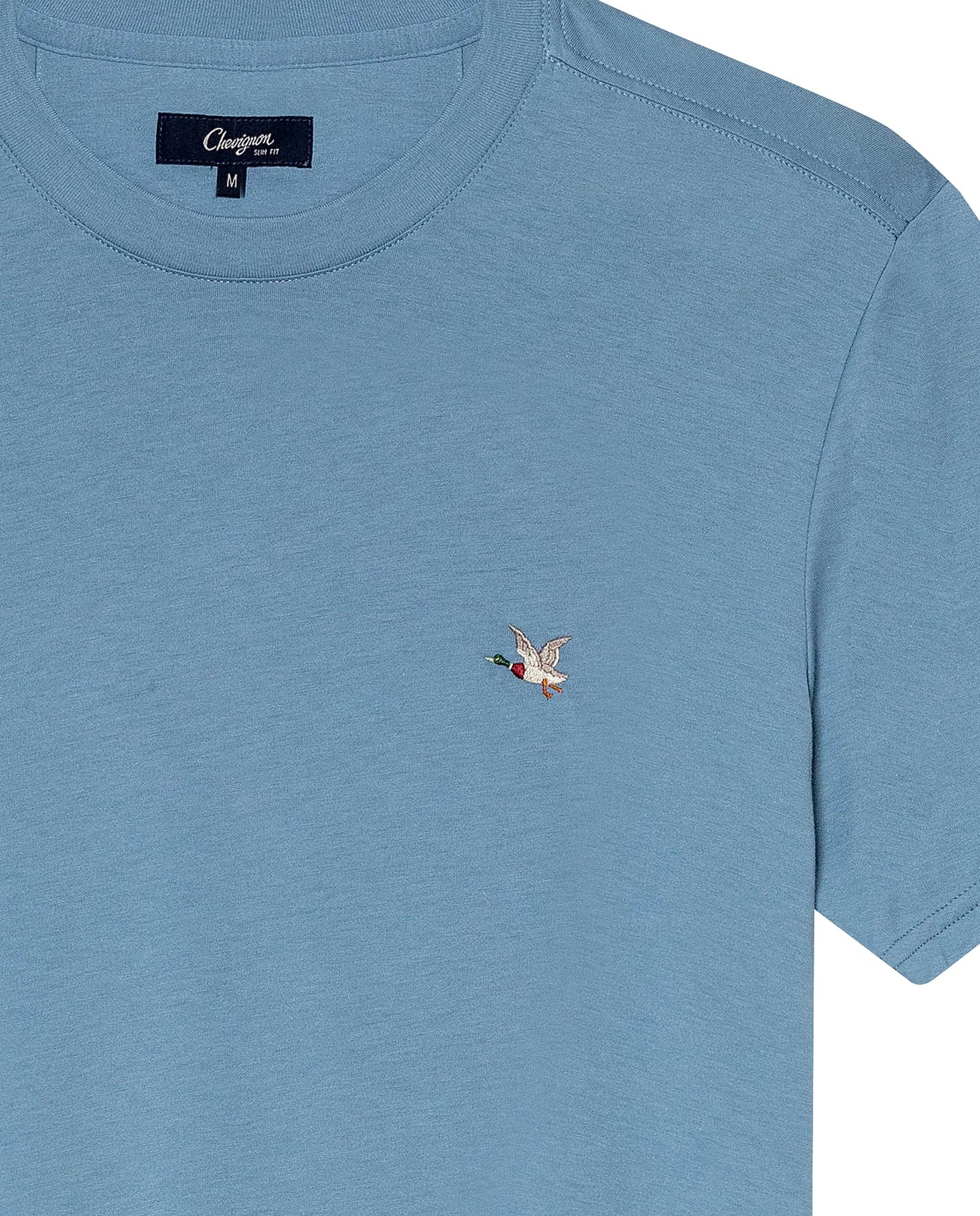 Men's T-Shirt Slim Fit Short Sleeve Crewneck Pima Cotton Vibrant Embroidered Duck Heart Point - Blue