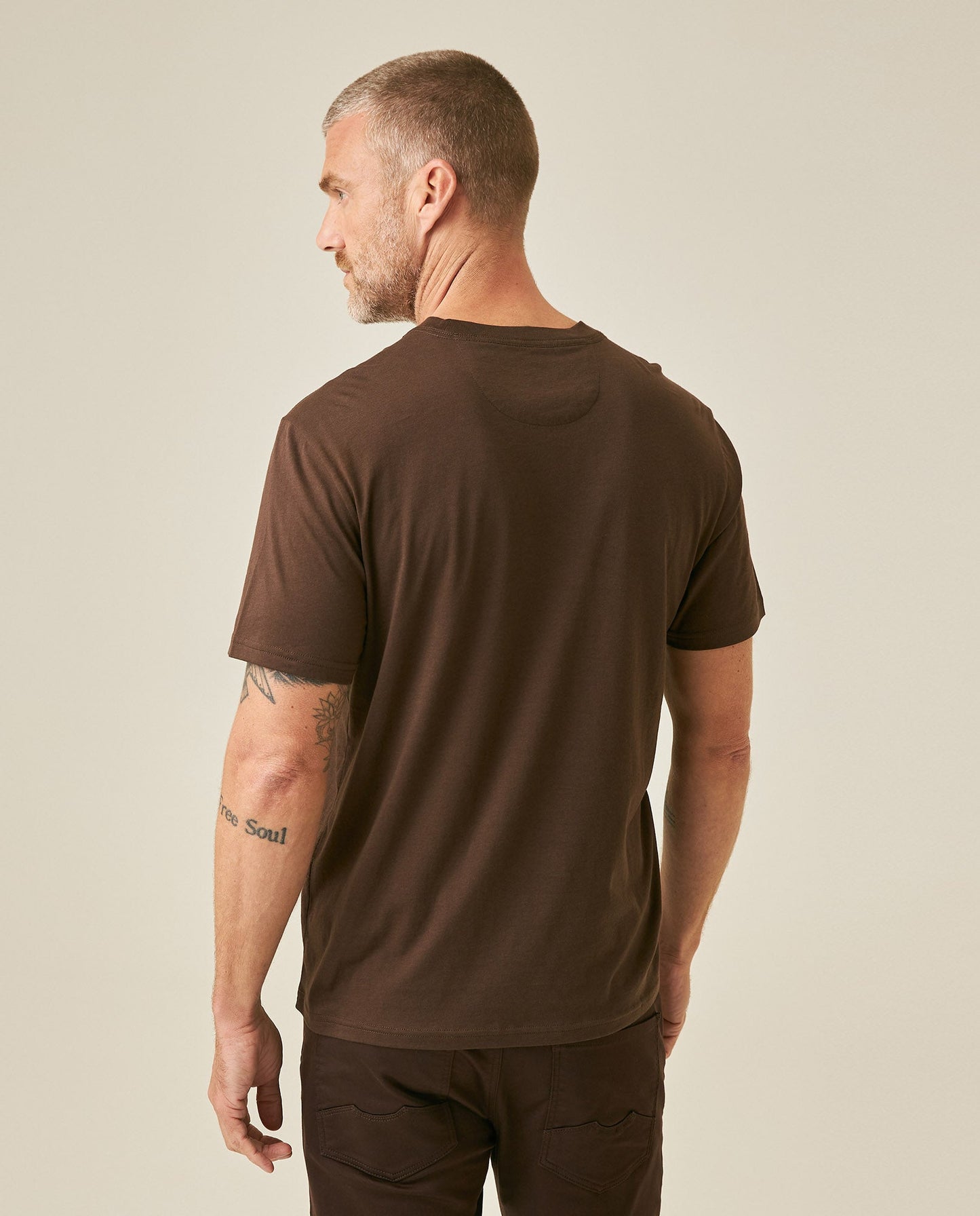 Men's T-Shirt Slim Fit Short Sleeve Crewneck Pima Cotton Vibrant Embroidered Duck Heart Point - Brown