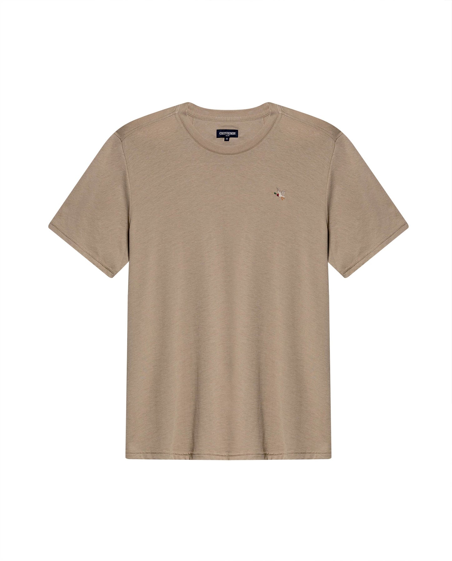 Men's T-Shirt Slim Fit Short Sleeve Crewneck Embroidered Duck Heart Point - Brown