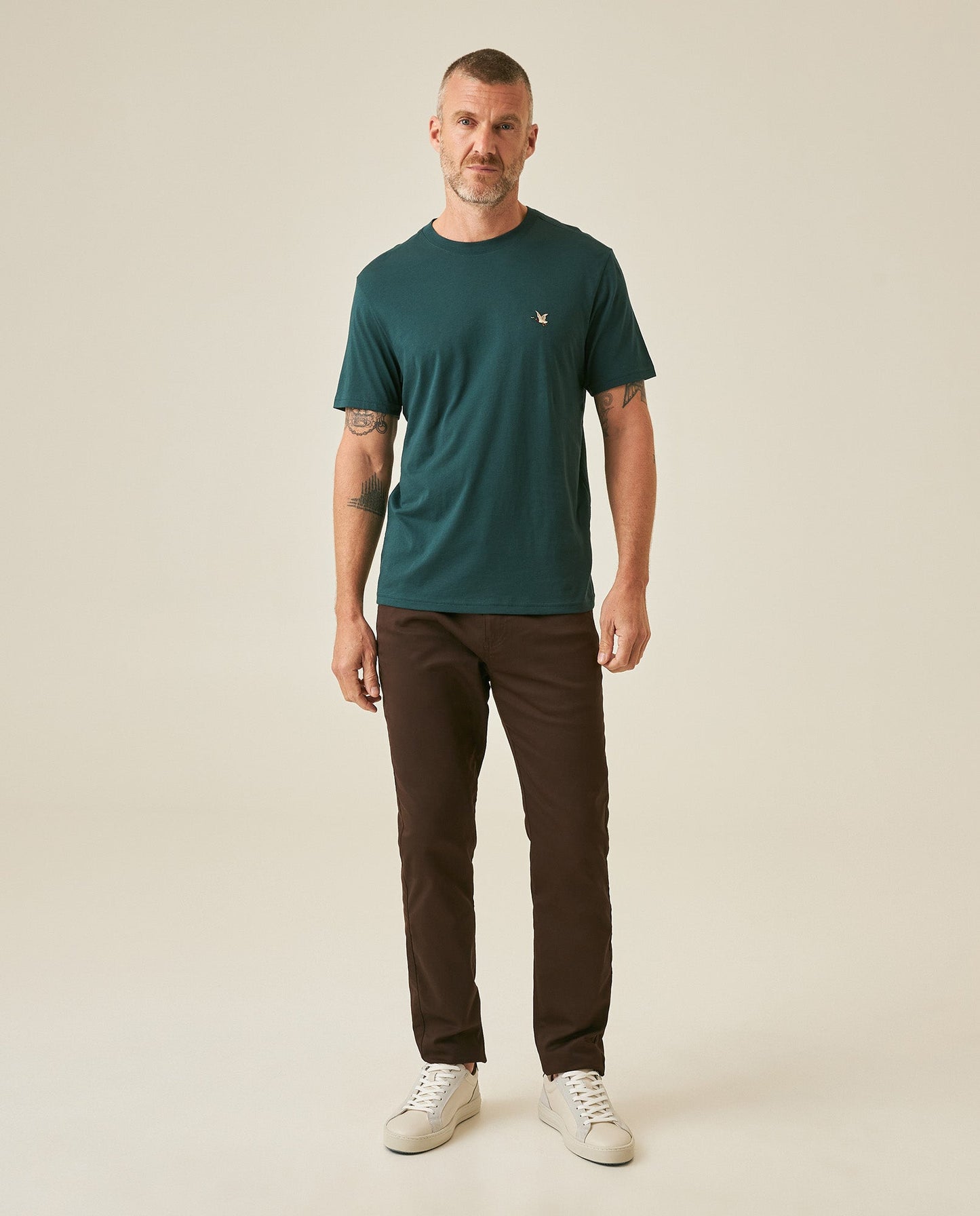 Men's T-Shirt Slim Fit Short Sleeve Crewneck Embroidered Duck Heart Point - Green